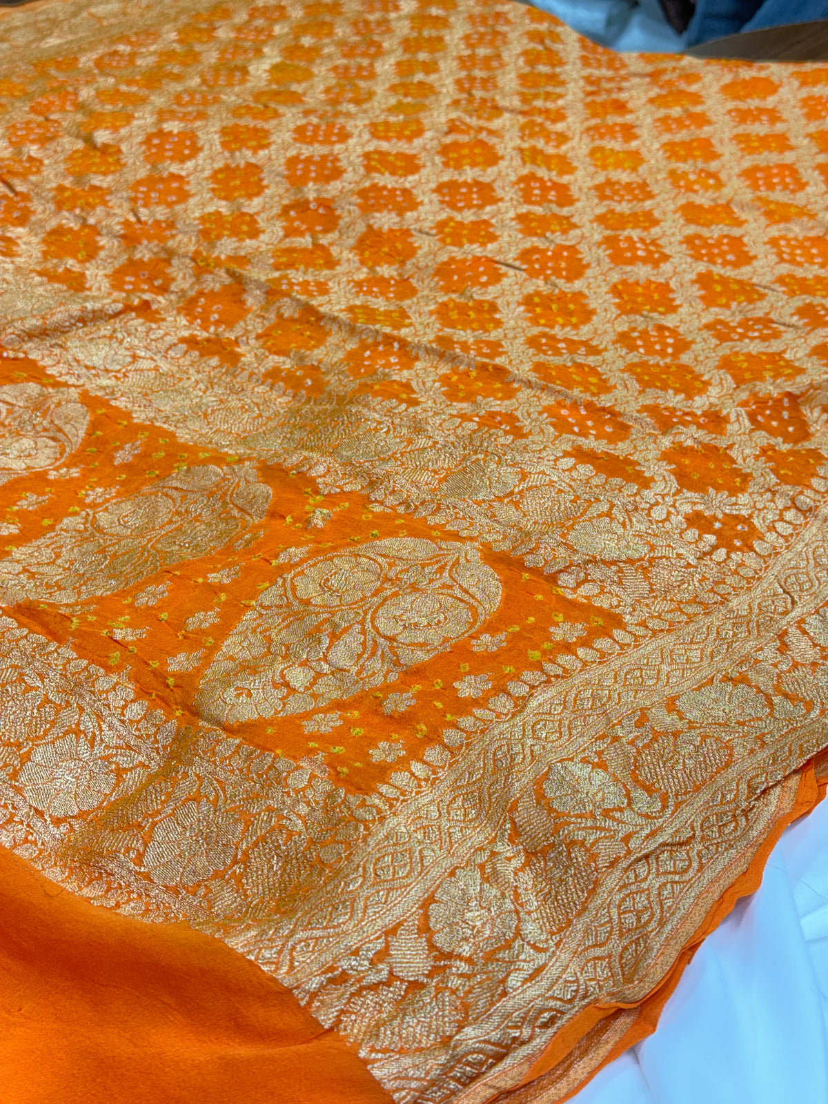 Mustard Orange Pure Mysore Georgette Banarasi Bandhej Dupatta | 2500866