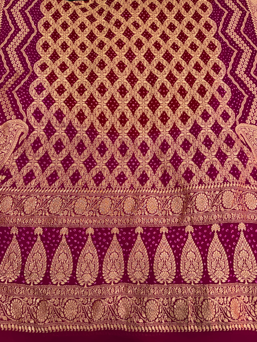Rani Pink Pure Mysore Georgette Banarasi Bandhej Dupatta | 2506901