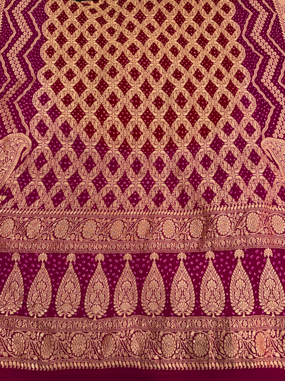 Rani Pink Pure Mysore Georgette Banarasi Bandhej Dupatta | 2506901