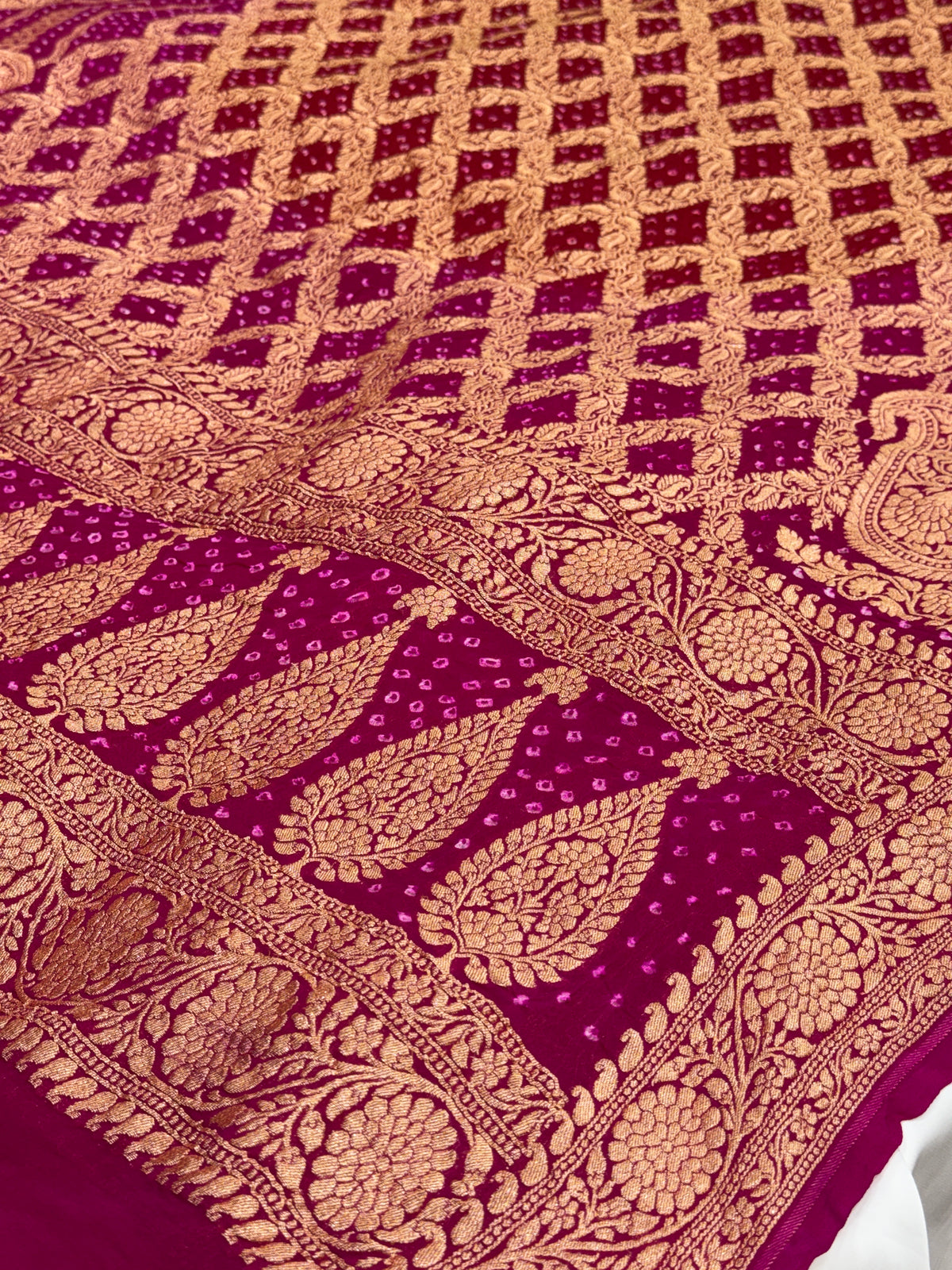 Rani Pink Pure Mysore Georgette Banarasi Bandhej Dupatta | 2506901