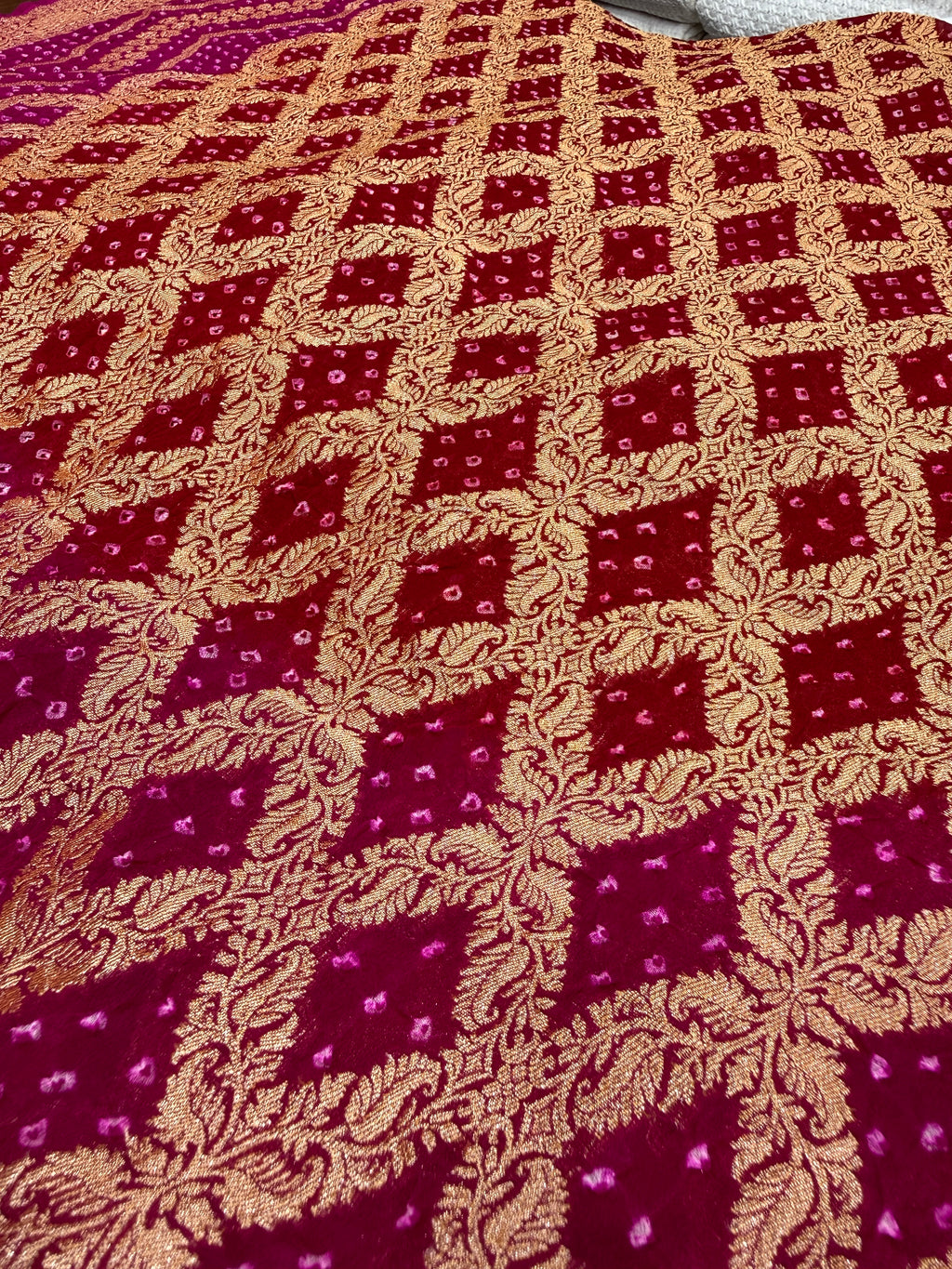 Rani Pink Pure Mysore Georgette Banarasi Bandhej Dupatta | 2506901