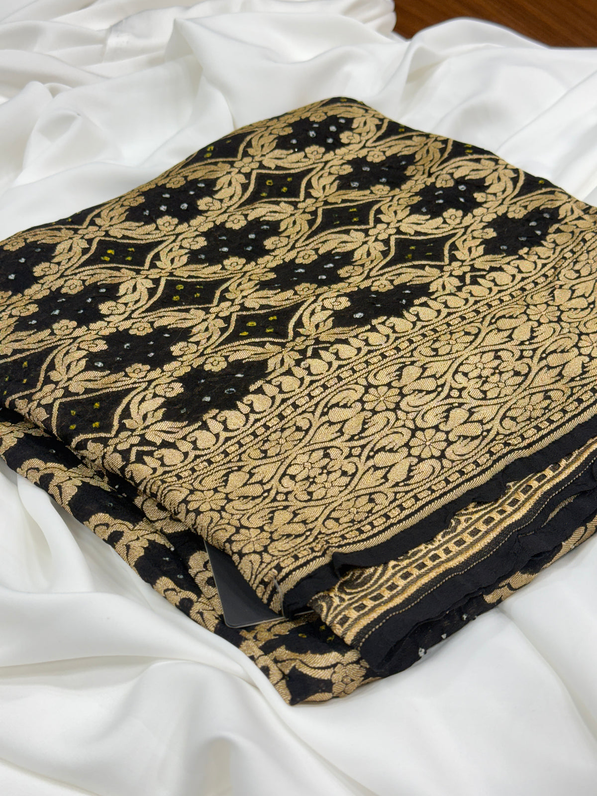 Black Pure Mysore Georgette Banarasi Bandhej Dupatta | 2500849