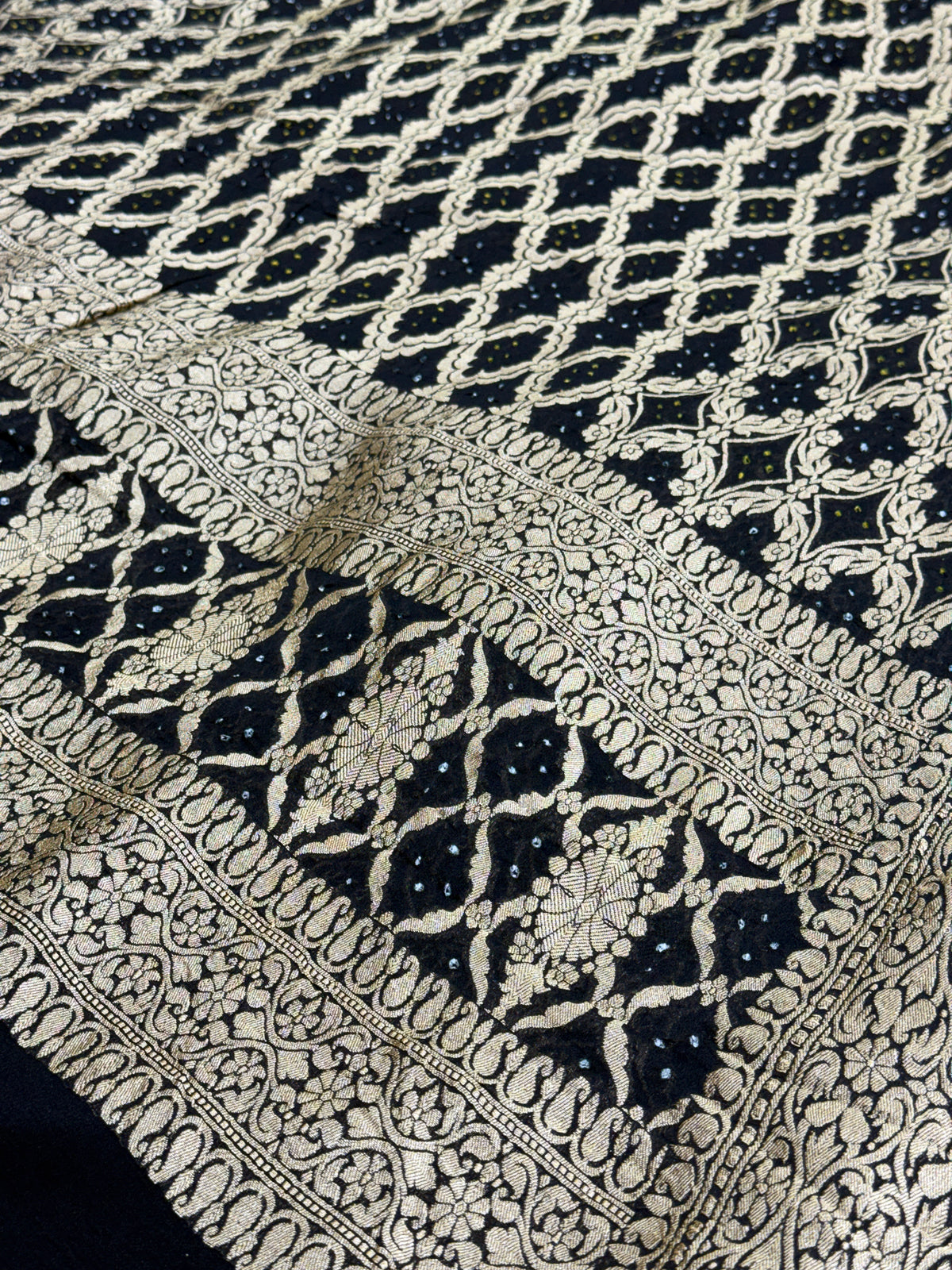 Black Pure Mysore Georgette Banarasi Bandhej Dupatta | 2500849