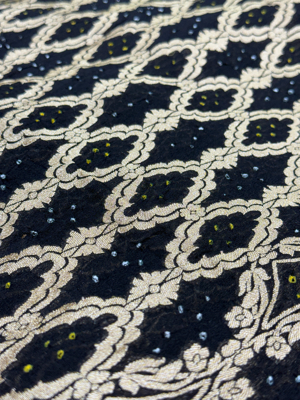 Black Pure Mysore Georgette Banarasi Bandhej Dupatta | 2500849