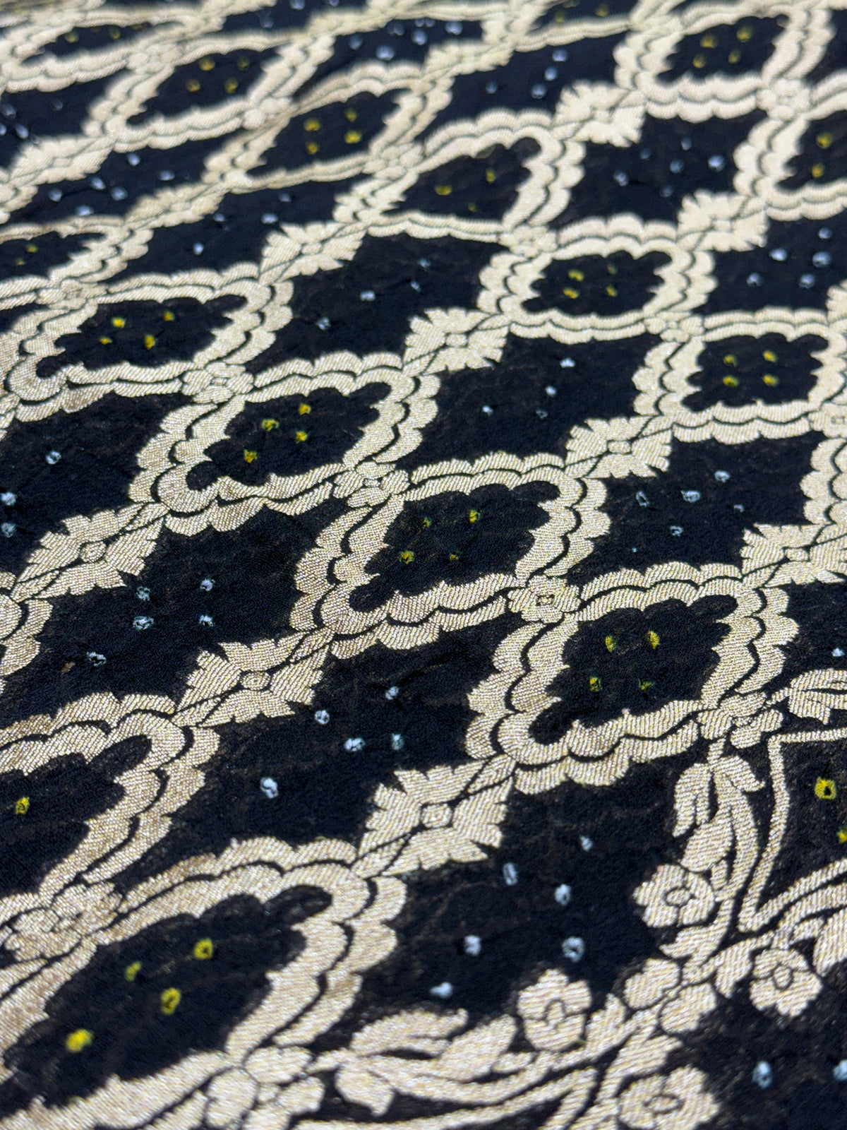 Black Pure Mysore Georgette Banarasi Bandhej Dupatta | 2500849