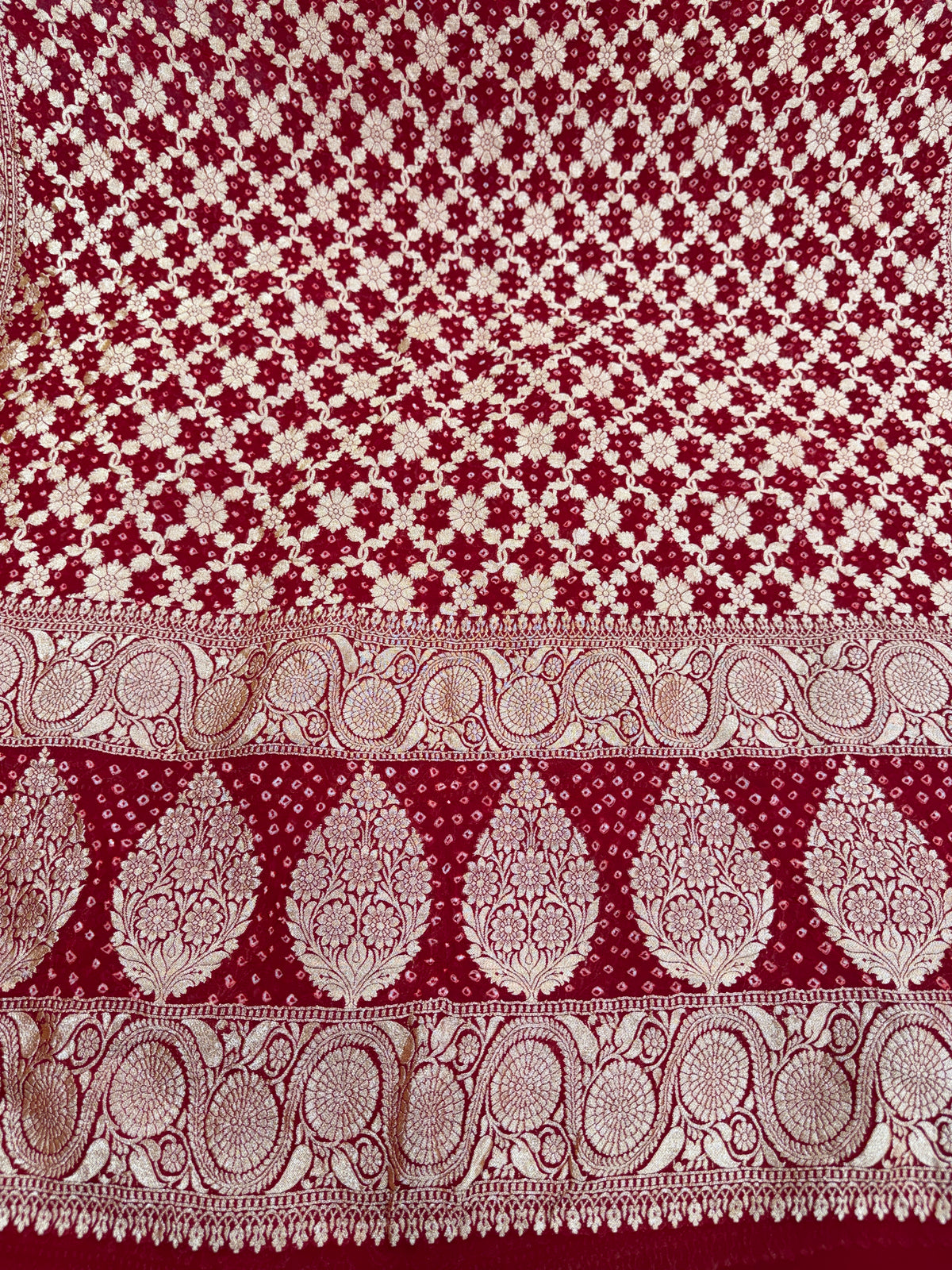 Red Pure Mysore Georgette Banarasi Bandhej Dupatta | 2506901