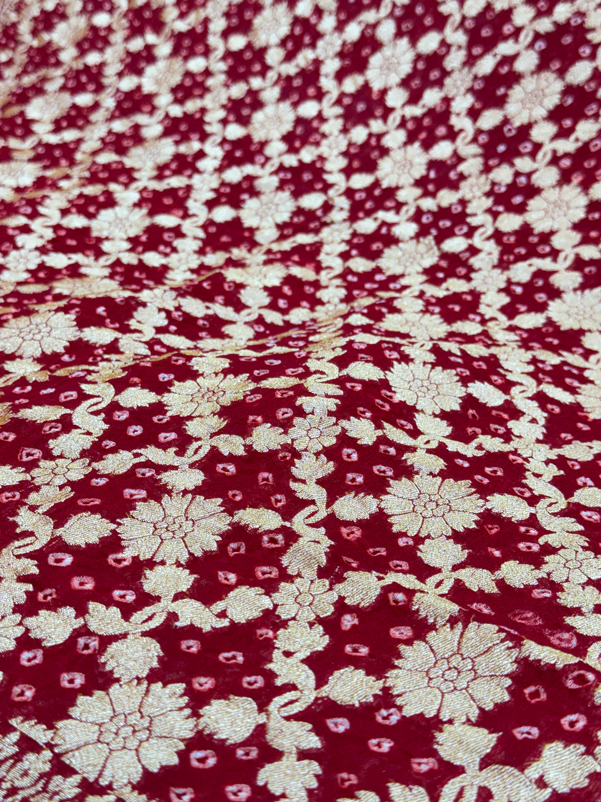 Red Pure Mysore Georgette Banarasi Bandhej Dupatta | 2506901