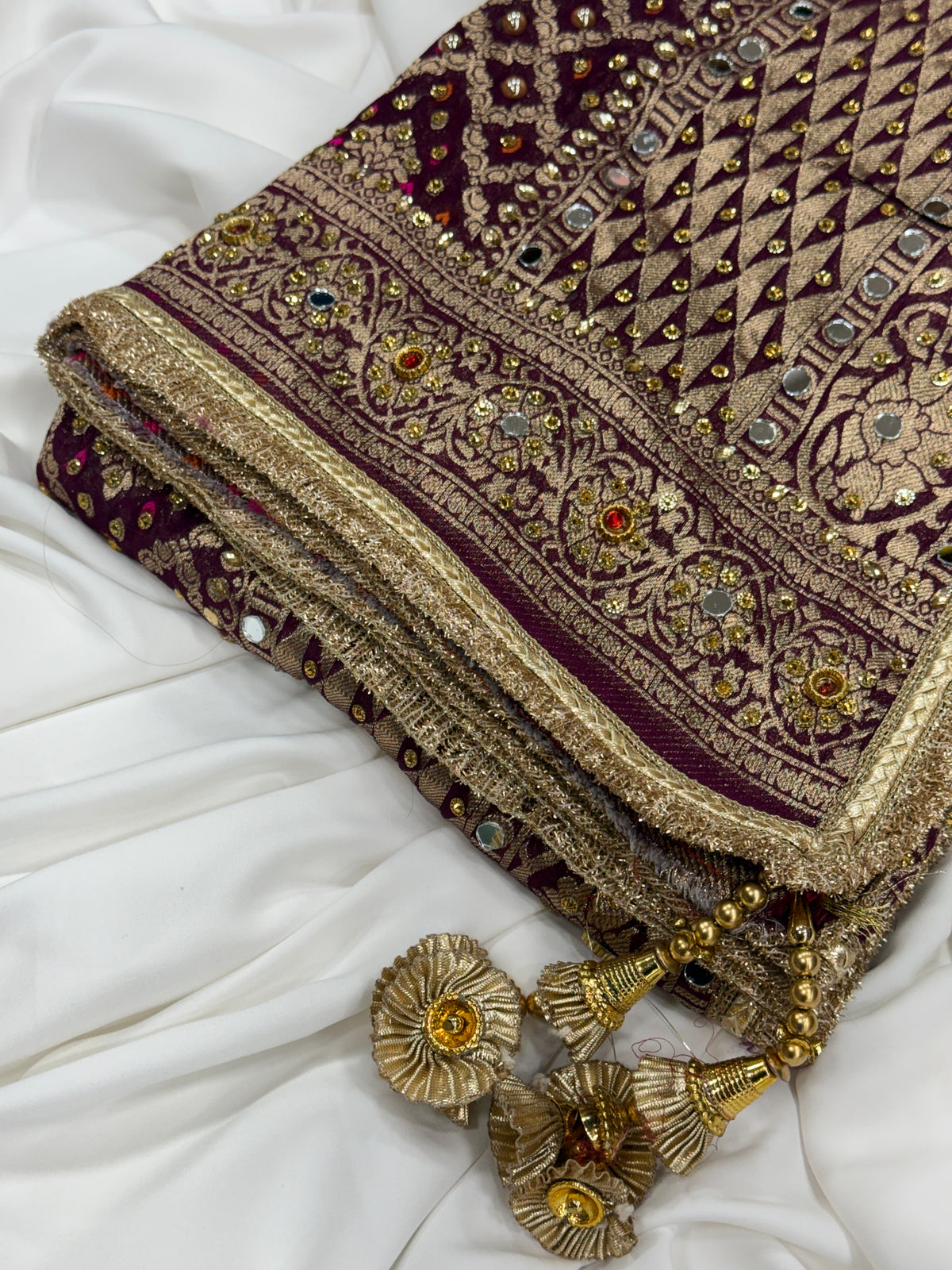 Wine Purple Pure Mysore Georgette Banarasi Bandhej Dupatta | 2506137