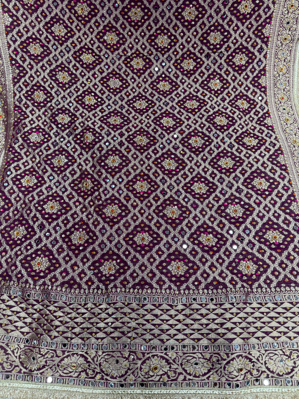 Wine Purple Pure Mysore Georgette Banarasi Bandhej Dupatta | 2506137