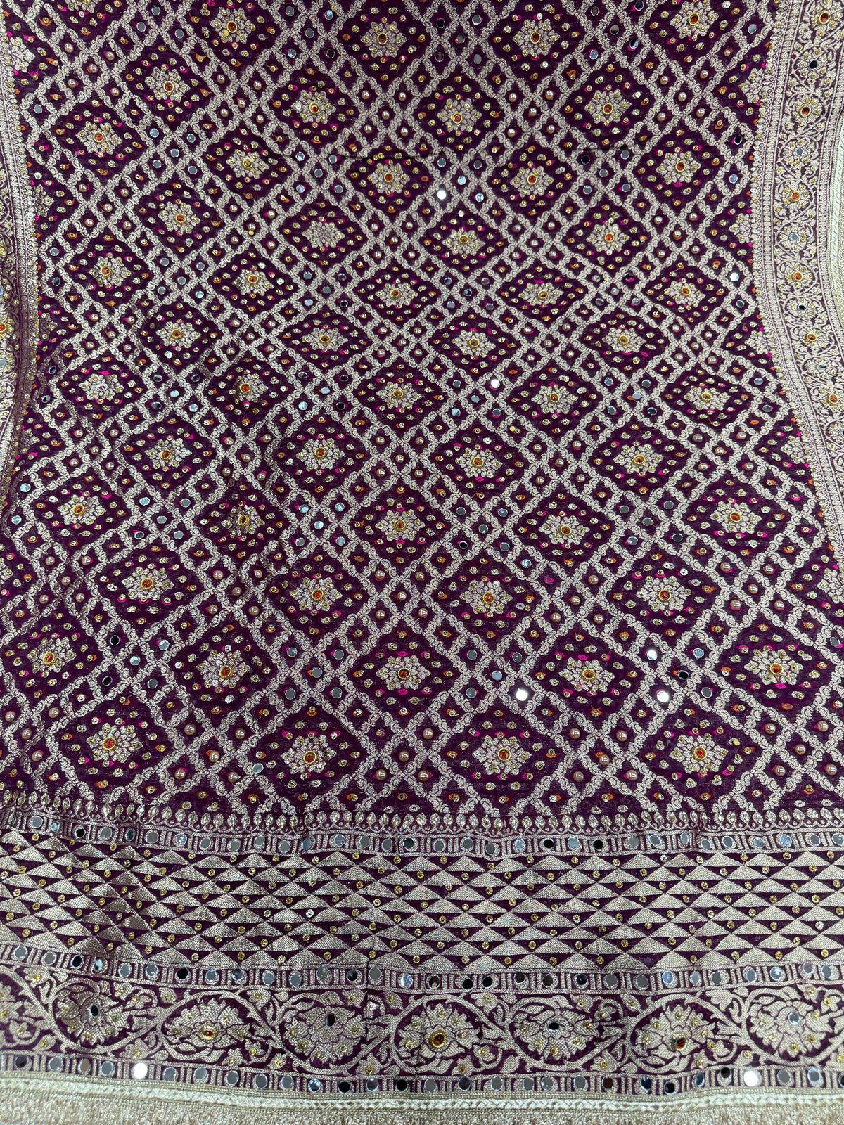 Wine Purple Pure Mysore Georgette Banarasi Bandhej Dupatta | 2506137