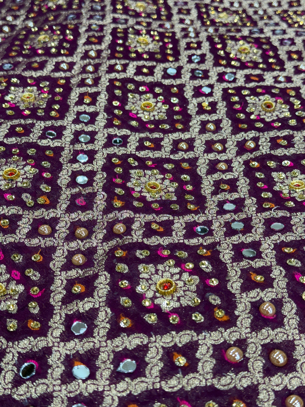 Wine Purple Pure Mysore Georgette Banarasi Bandhej Dupatta | 2506137