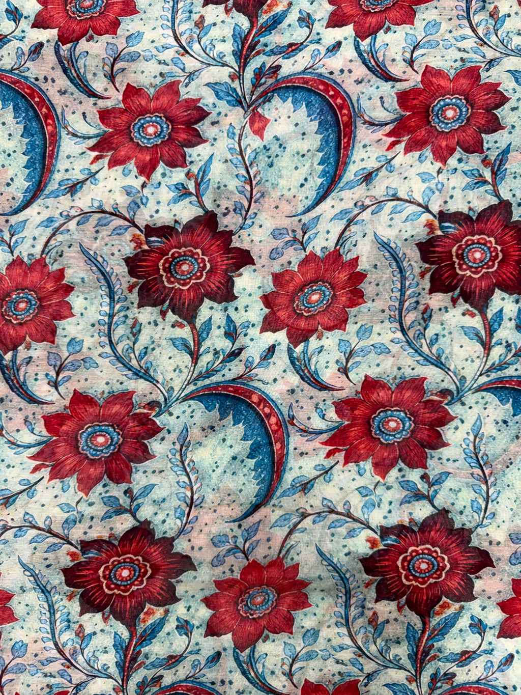 Crimson Paisley Garden Pure Mul Cotton Print | 2507026
