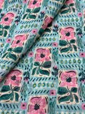 Aqua Folk Floral Pure Mul Cotton Print | 2507026