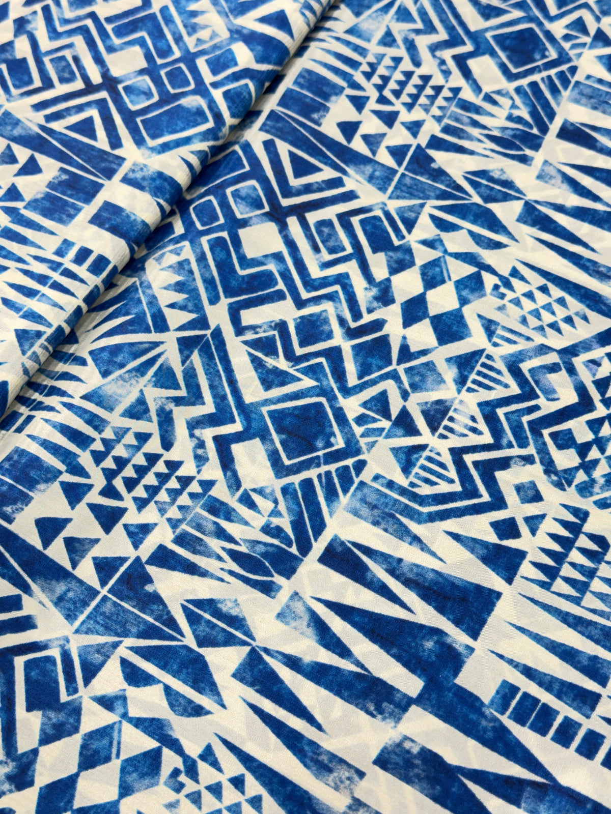 Indigo Tribal Geometry Crepe  Print | 2507027
