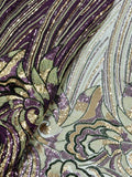 Royal Purple Paisley Sequin & Beaded Embroidered Net Fabric | 2504521