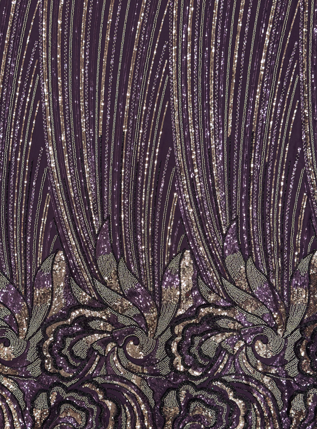 Royal Purple Paisley Sequin & Beaded Embroidered Net Fabric | 2504521