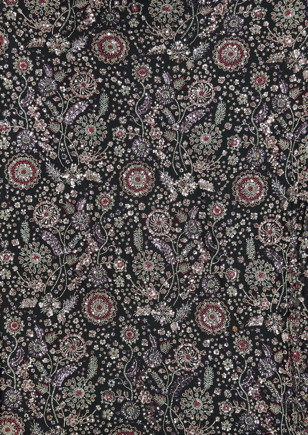 Black Multicolour Floral Sequin & Beaded Embroidered Net Fabric | 2505292