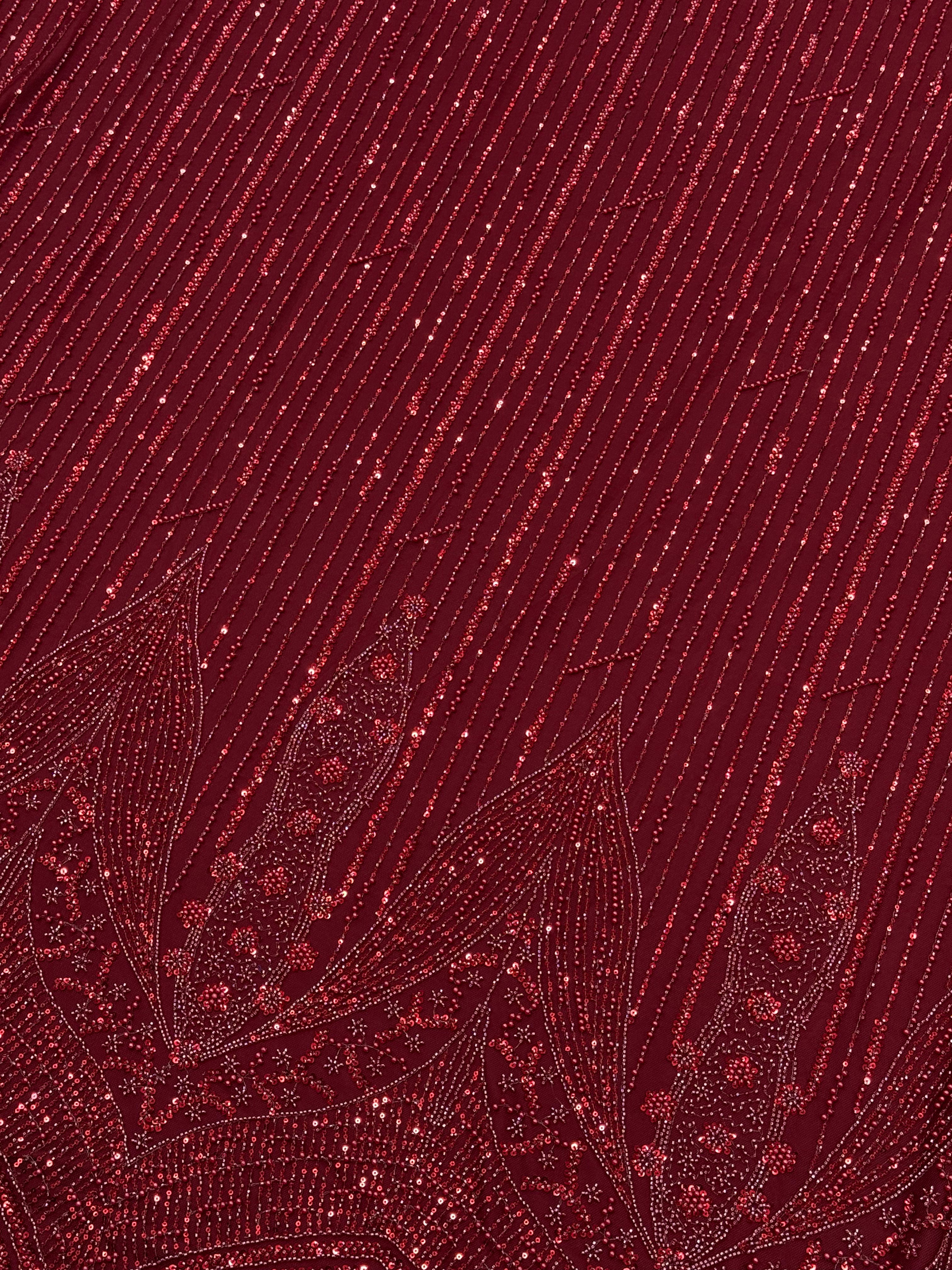Maroon Luxury Beadwork Sequin Net Fabric | 2504819