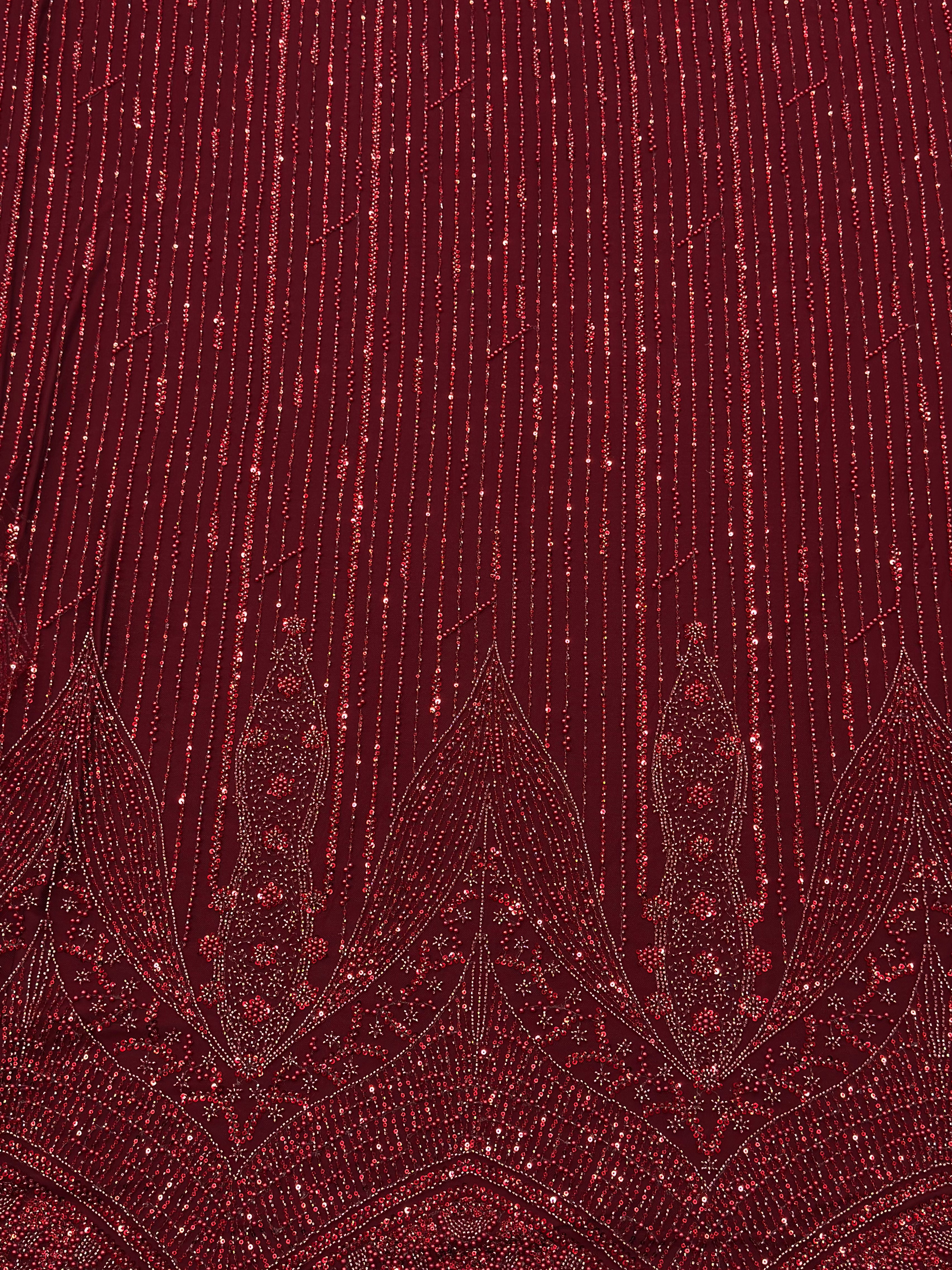 Maroon Luxury Beadwork Sequin Net Fabric | 2504819