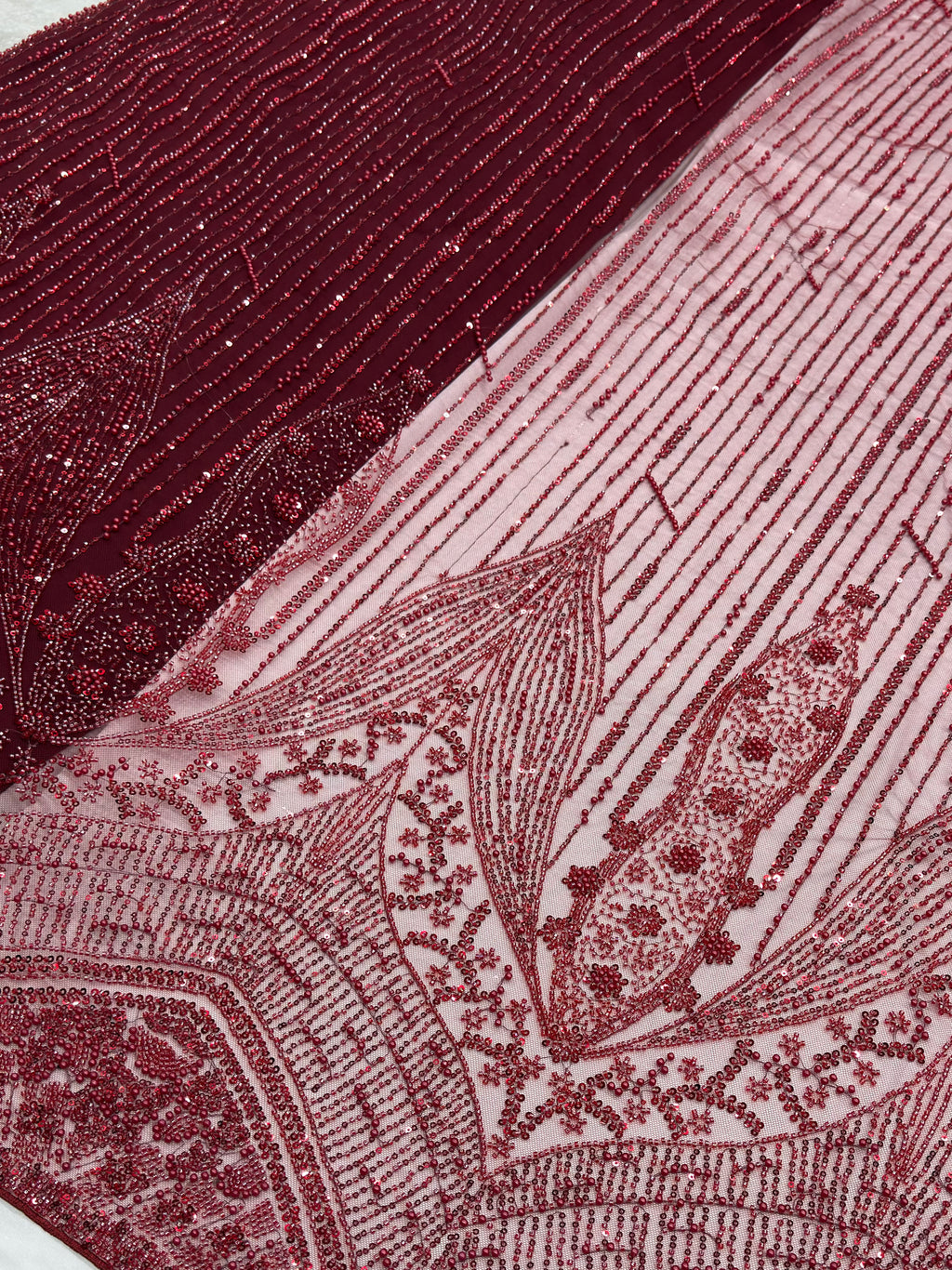 Maroon Luxury Beadwork Sequin Net Fabric | 2504819