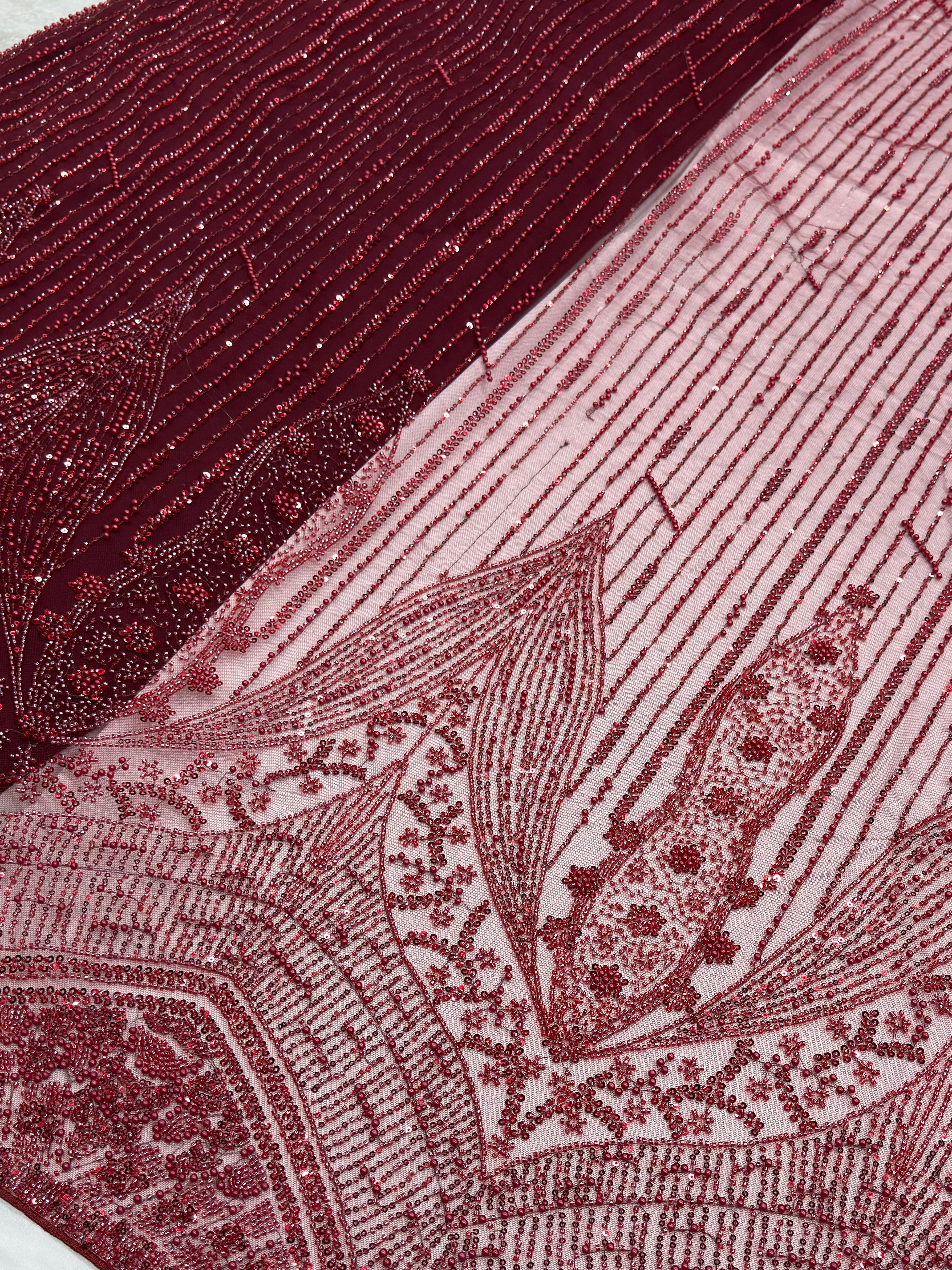 Maroon Luxury Beadwork Sequin Net Fabric | 2504819