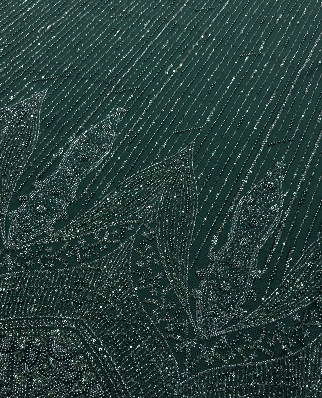 Emerald Green Luxury Beadwork Sequin Net Fabric | 2504821