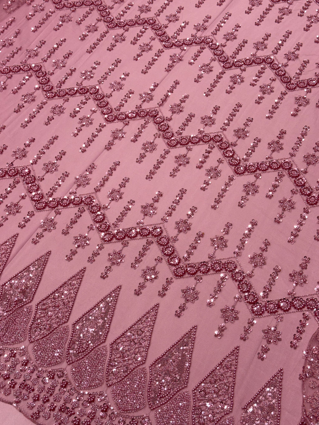 Pink Geometric Beadwork Net Fabric | 2504829