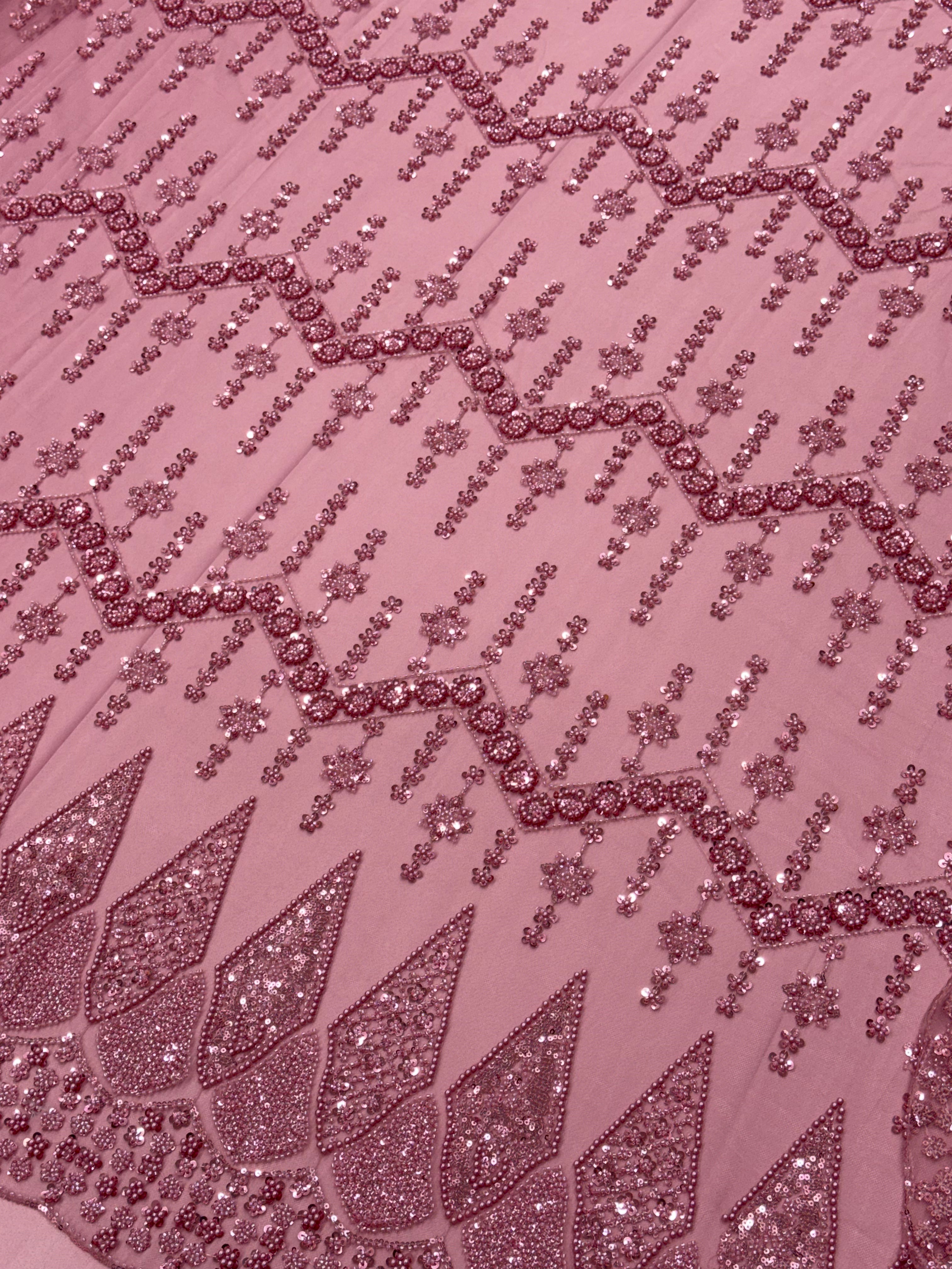 Pink Geometric Beadwork Net Fabric | 2504829
