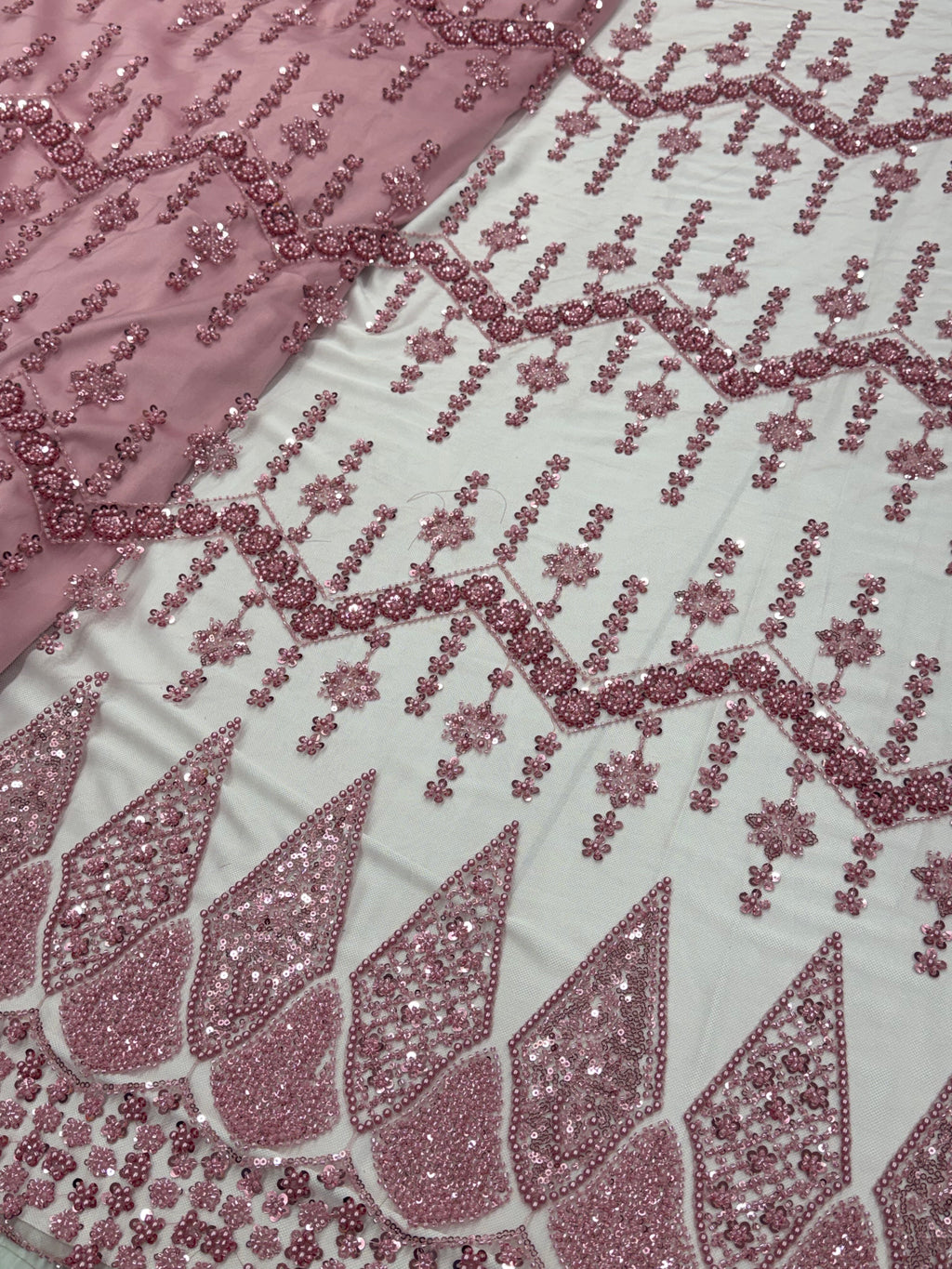 Pink Geometric Beadwork Net Fabric | 2504829