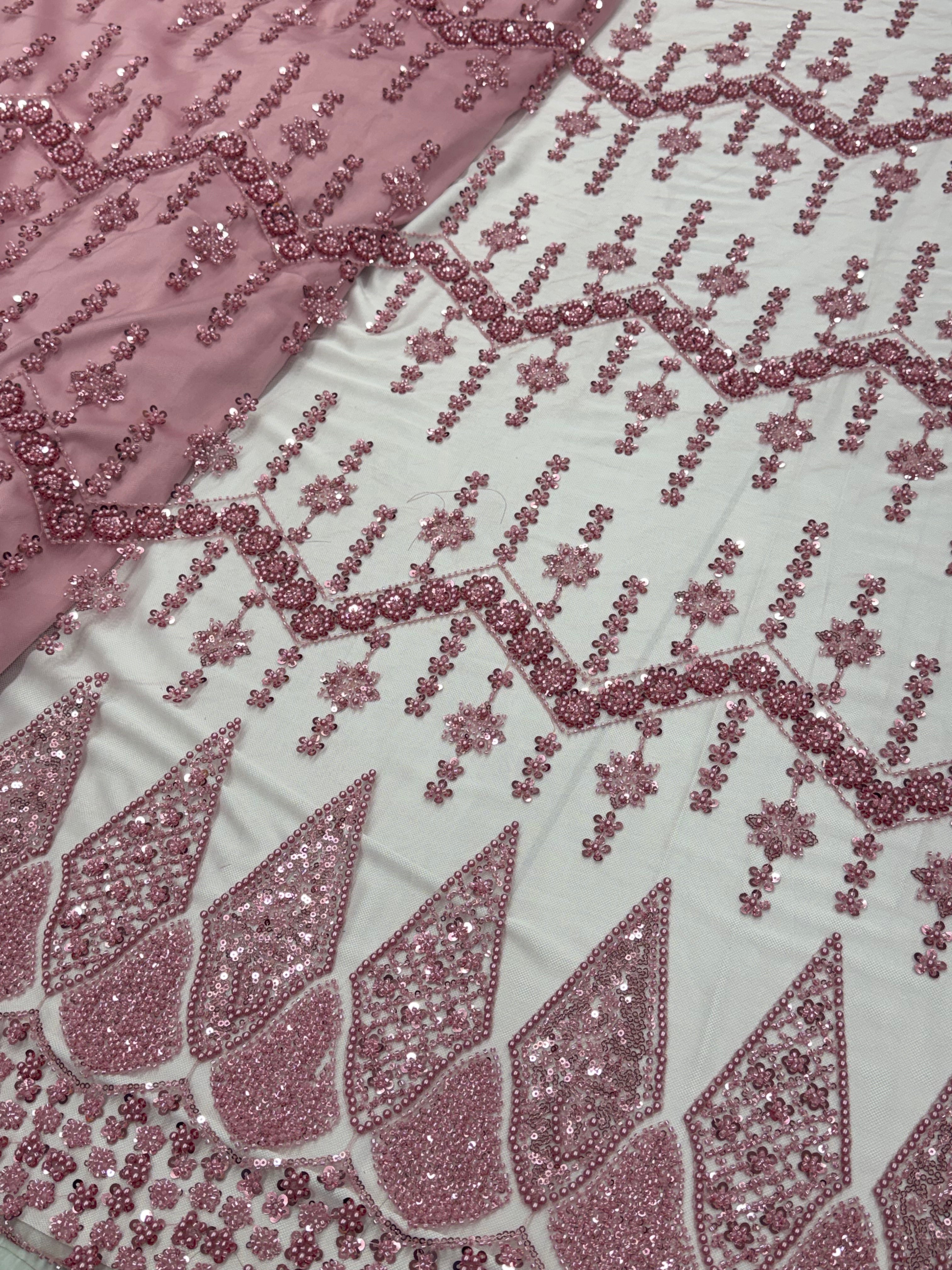 Pink Geometric Beadwork Net Fabric | 2504829
