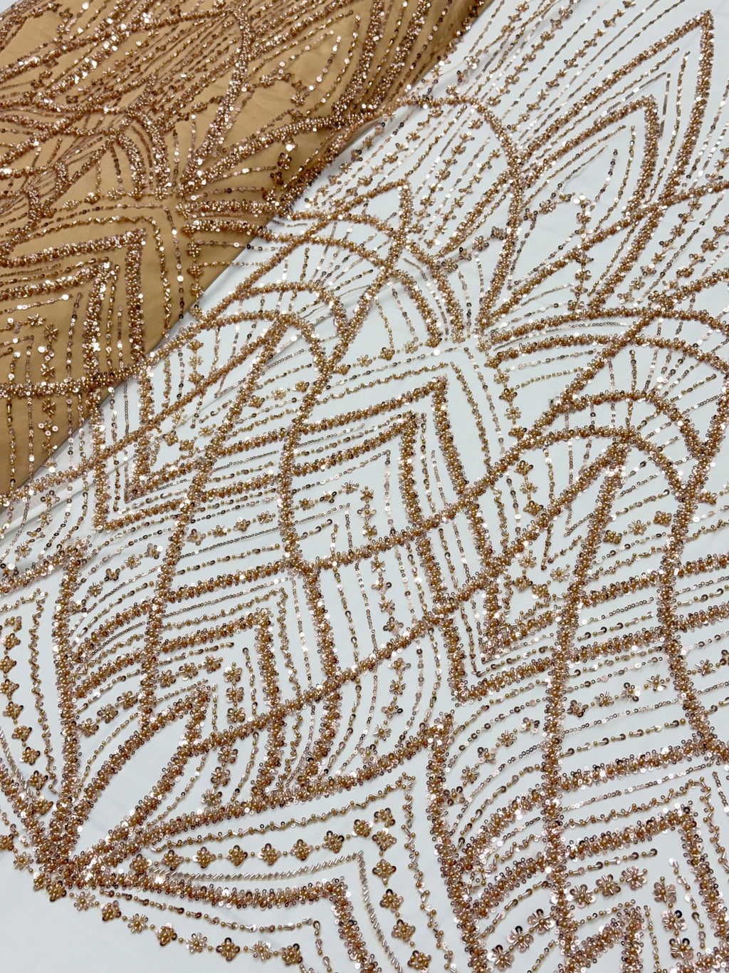 Champagne Geometric Beadwork Net Fabric | 2506693