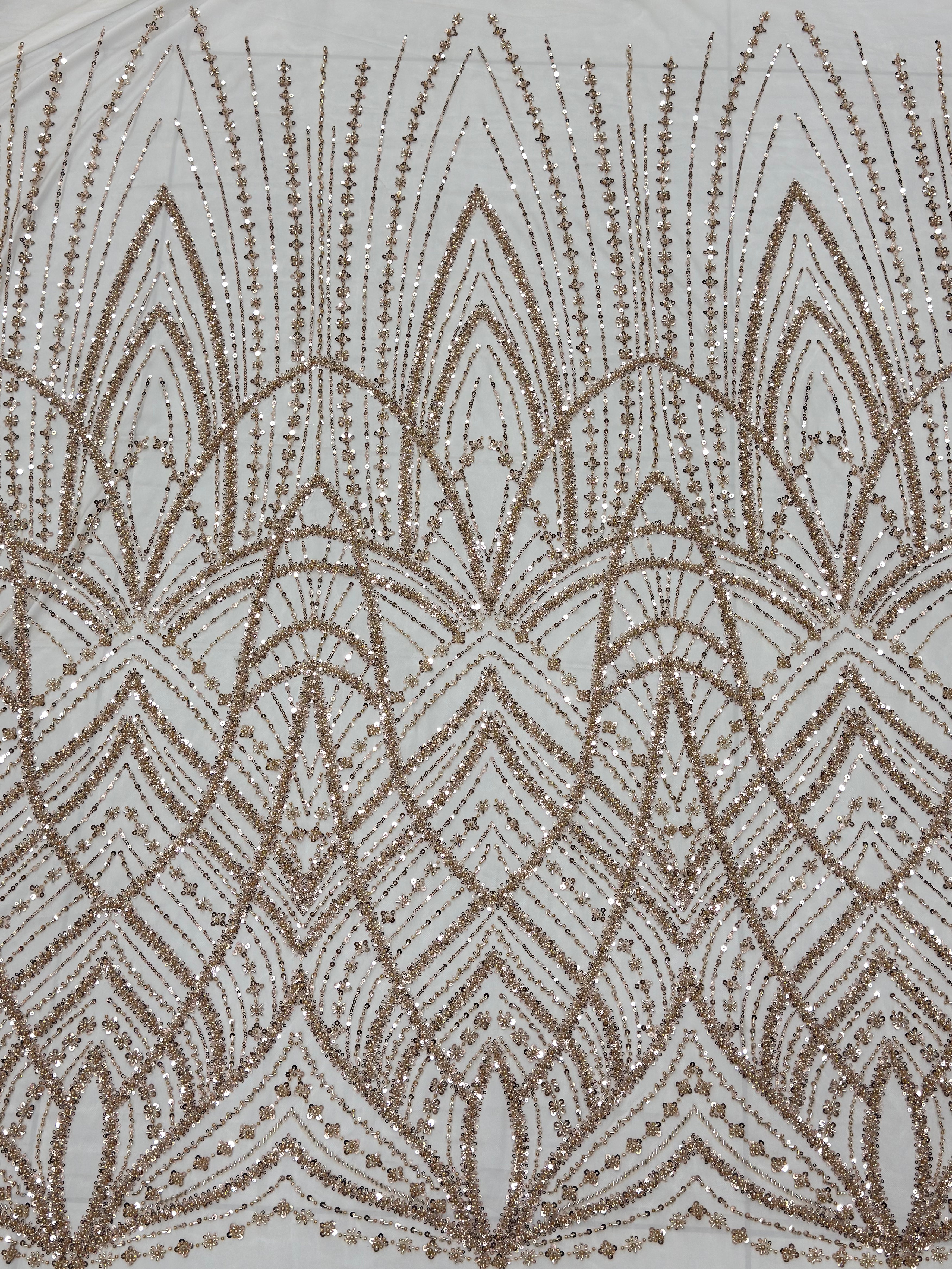 Champagne Geometric Beadwork Net Fabric | 2506693