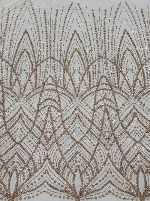 Champagne Geometric Beadwork Net Fabric | 2506693