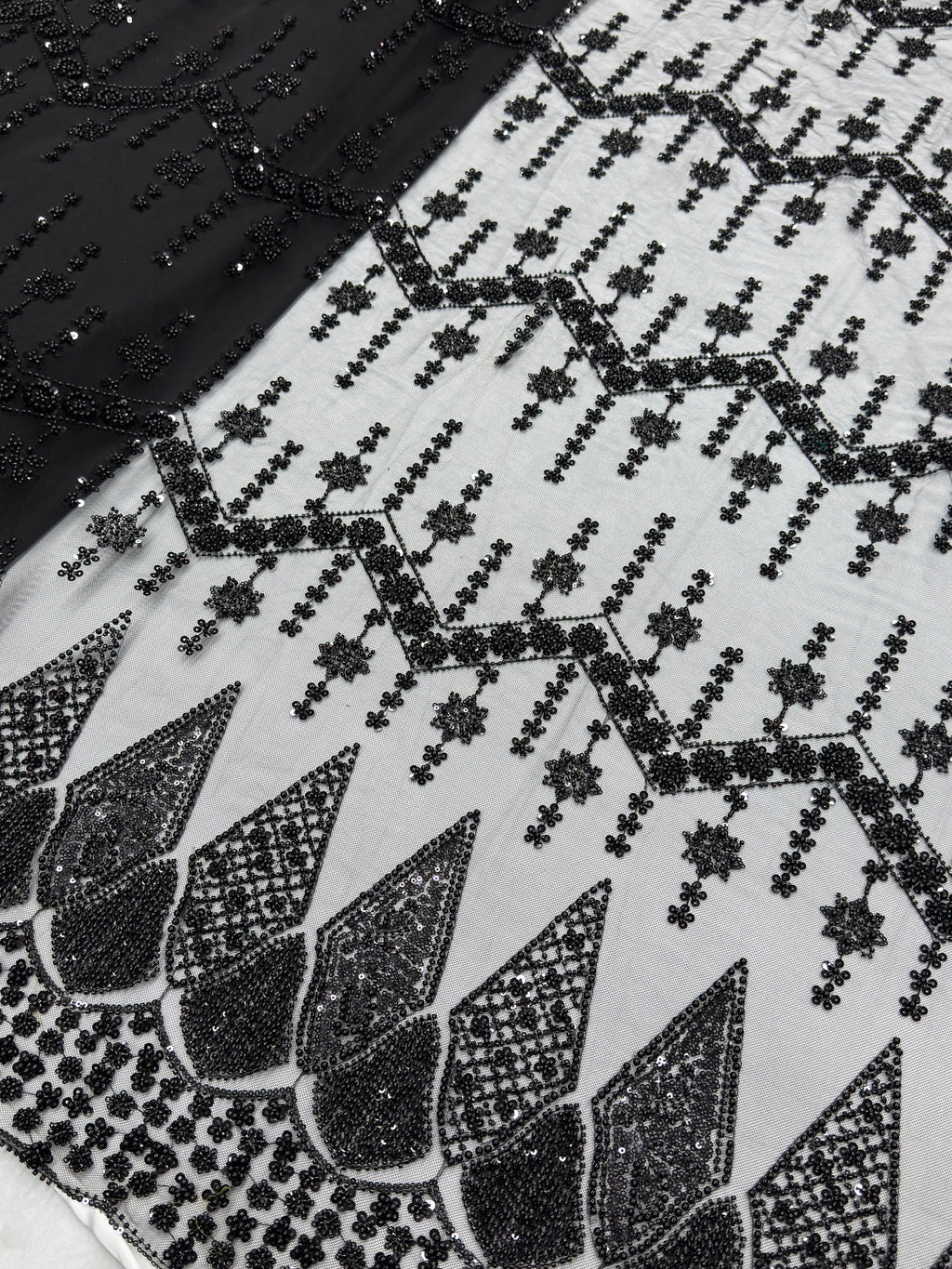 Black Geometric Beadwork Net Fabric | 2504827