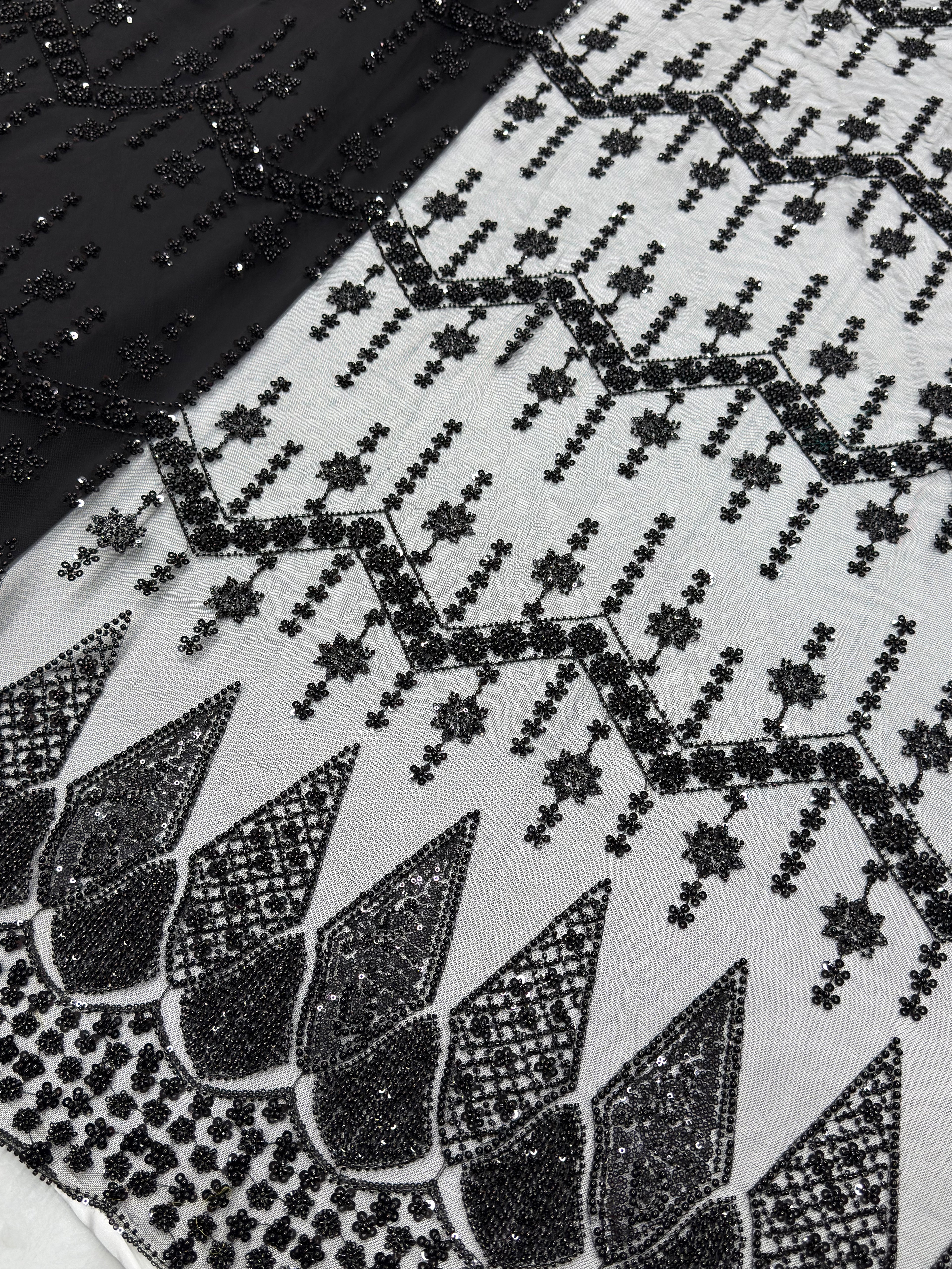 Black Geometric Beadwork Net Fabric | 2504827