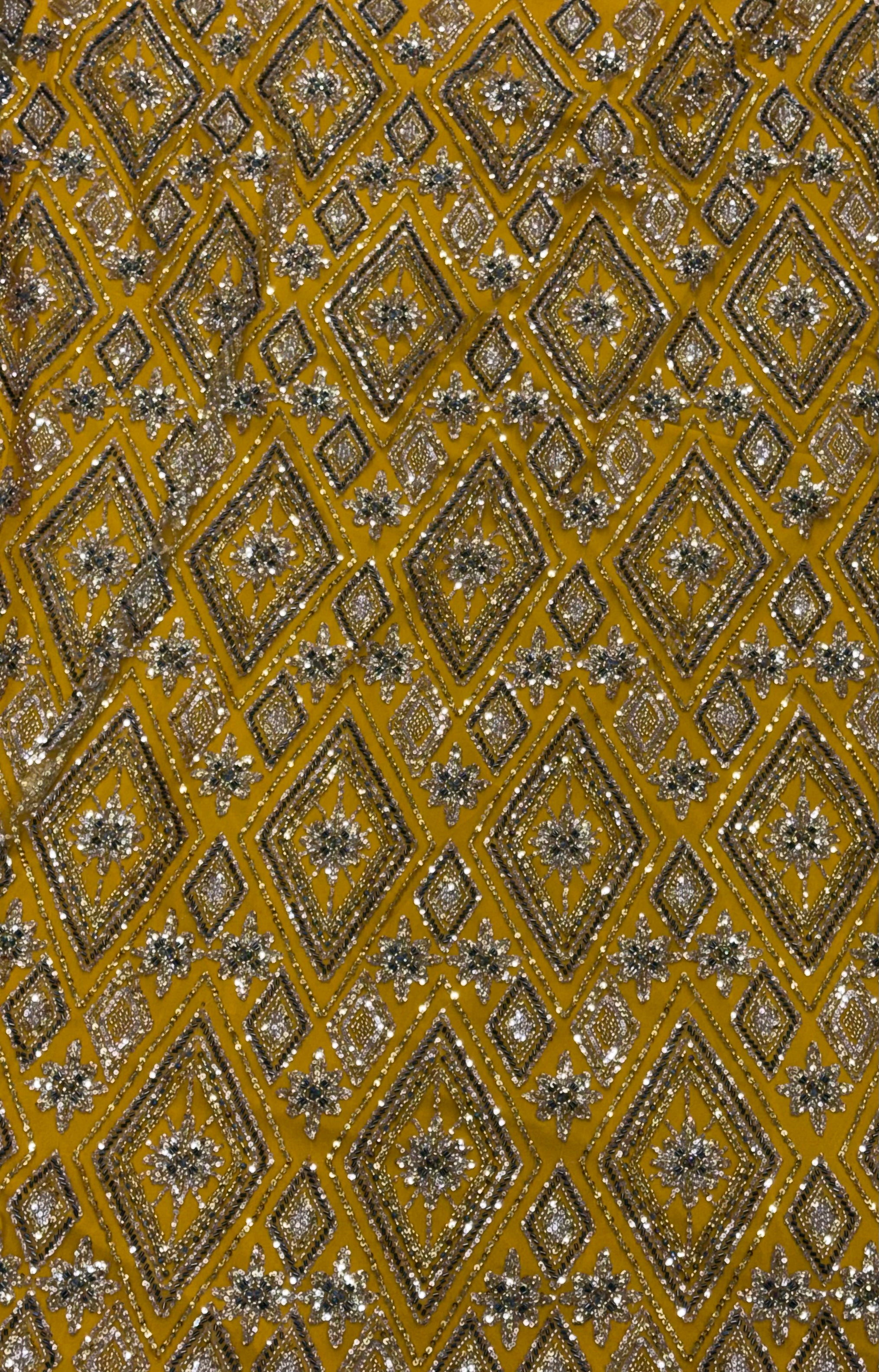 Yellow Diamond Beadwork Net Fabric | 2505229