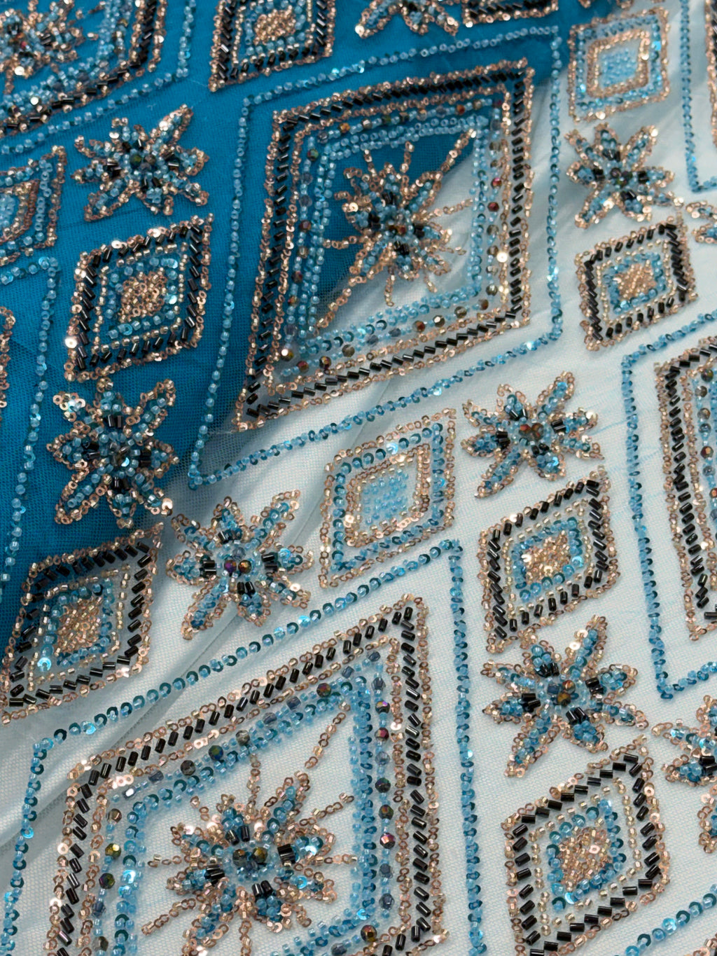Blue Diamond Beadwork Net Fabric | 2505230