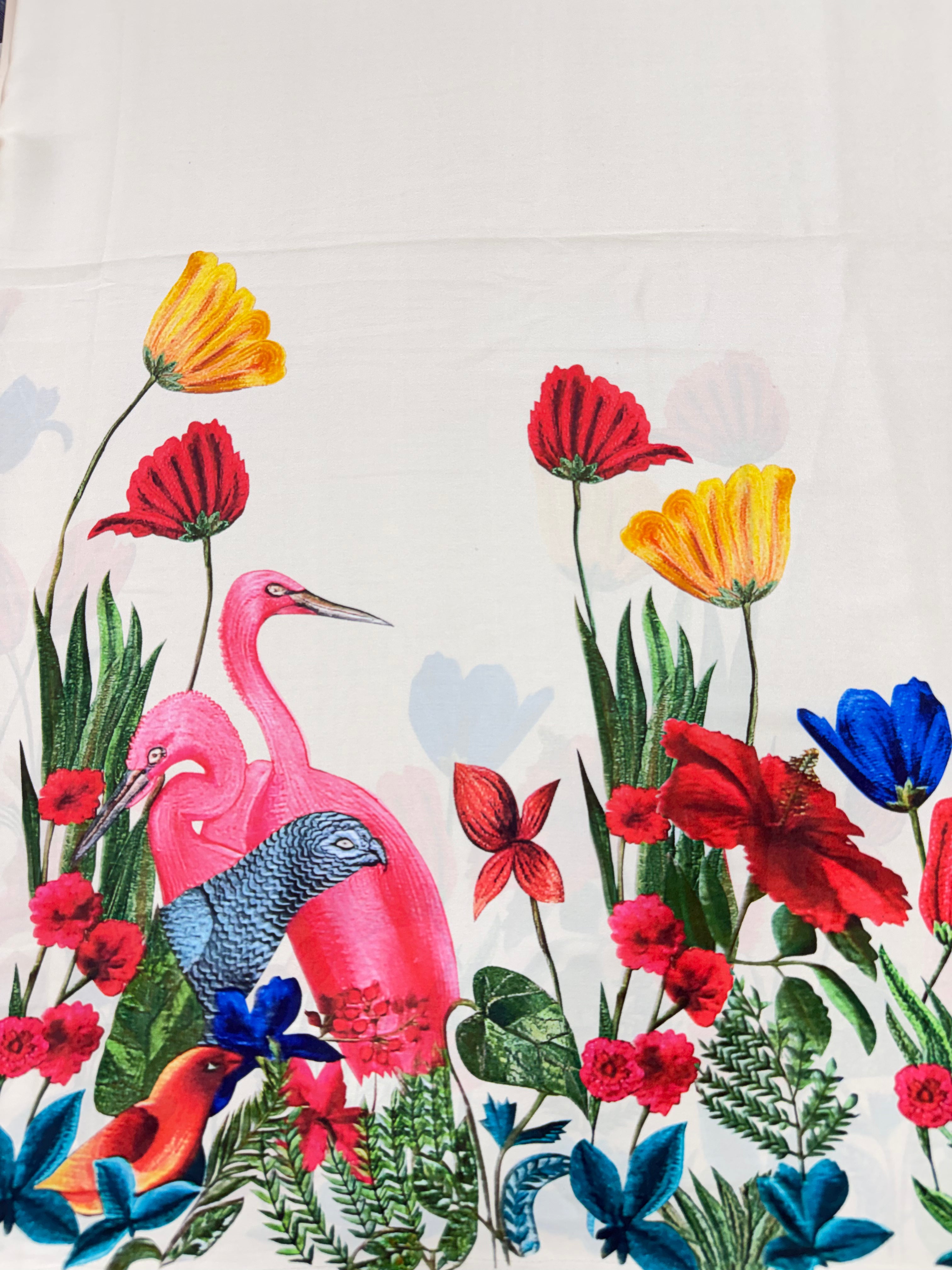 Ivory Tropical Aviary Armani Satin Print | 2502062