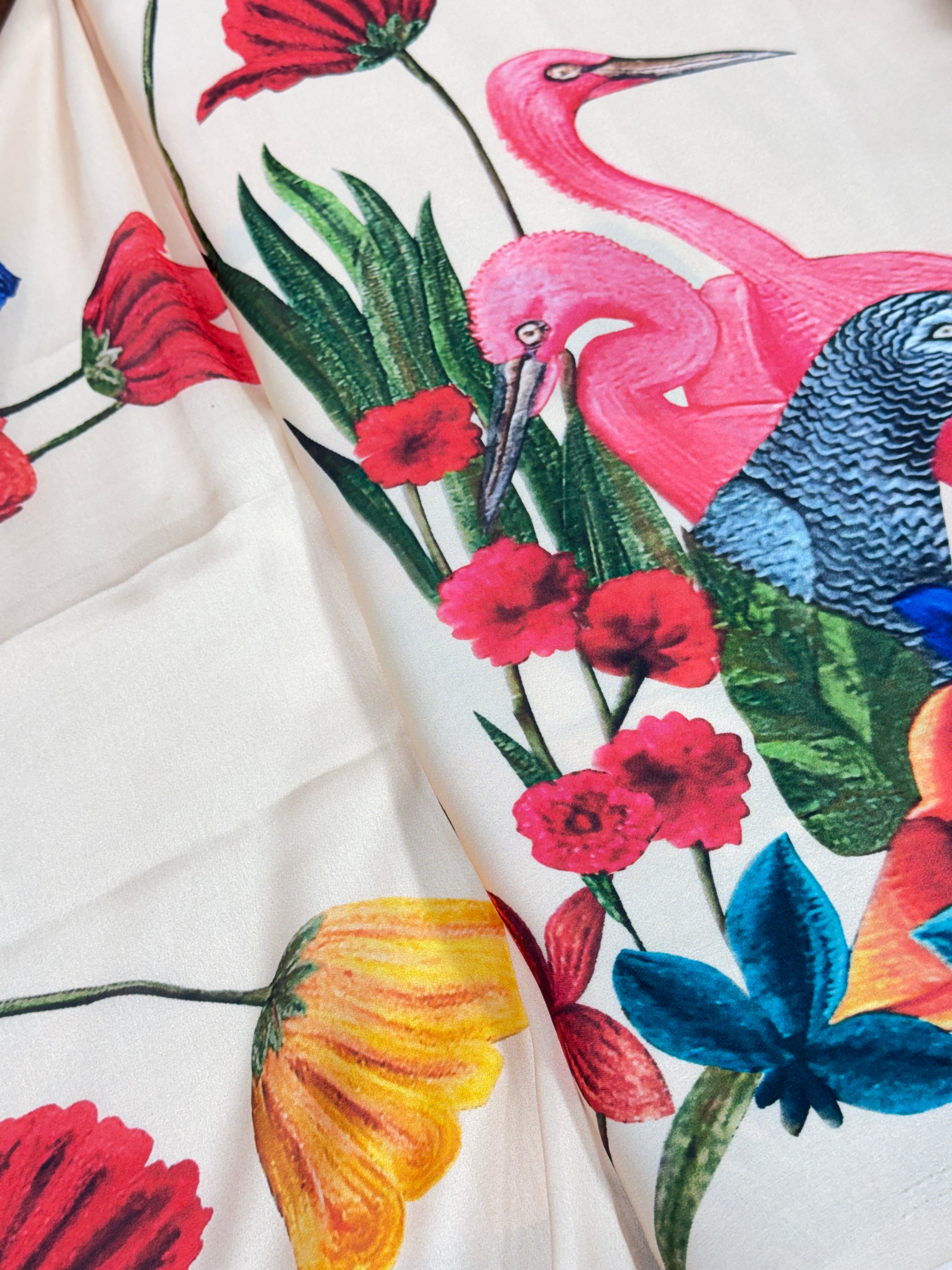 Ivory Tropical Aviary Armani Satin Print | 2502062
