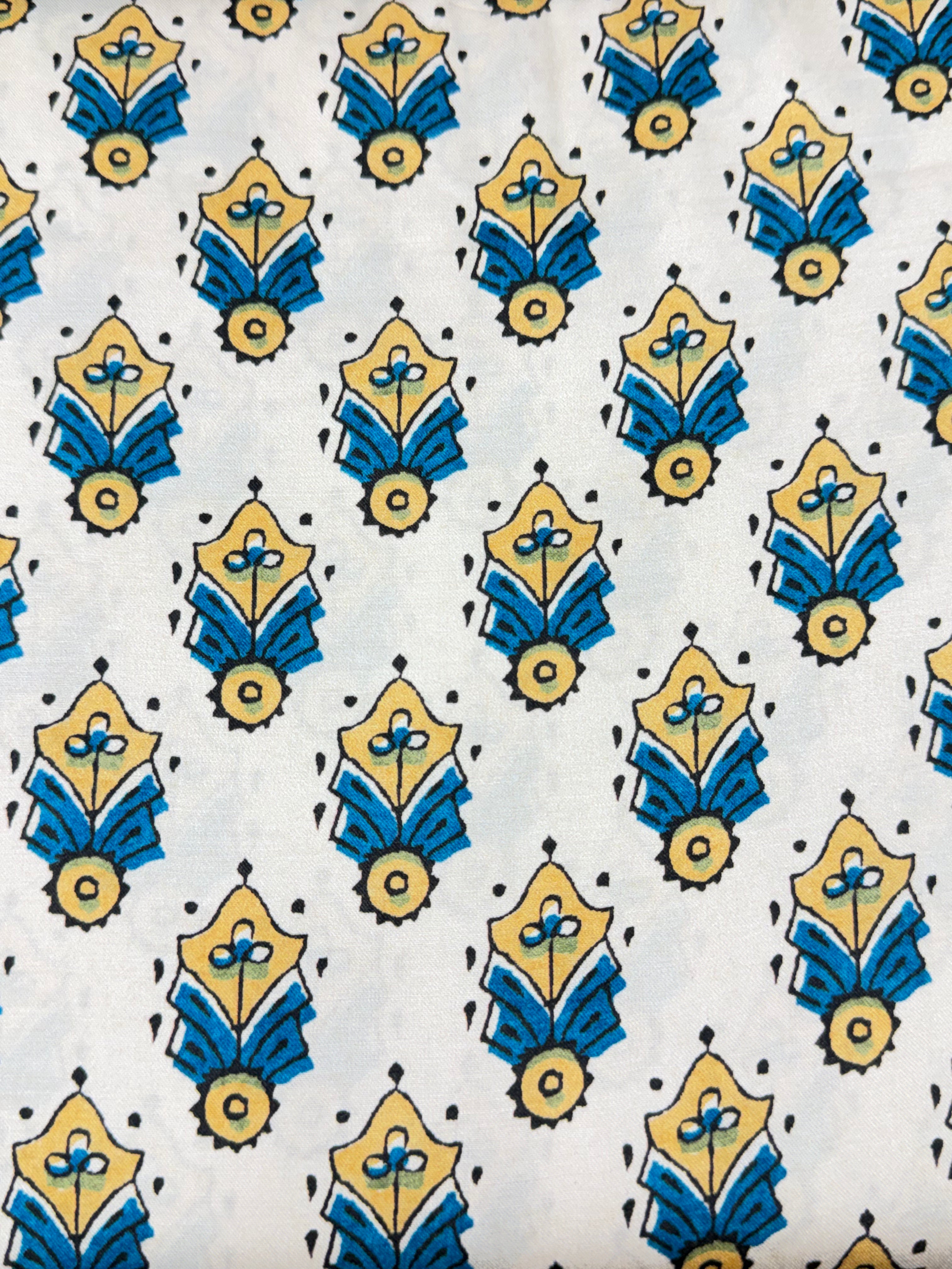 Ivory Azure Mughal Motif Modal Satin Print | 2506923