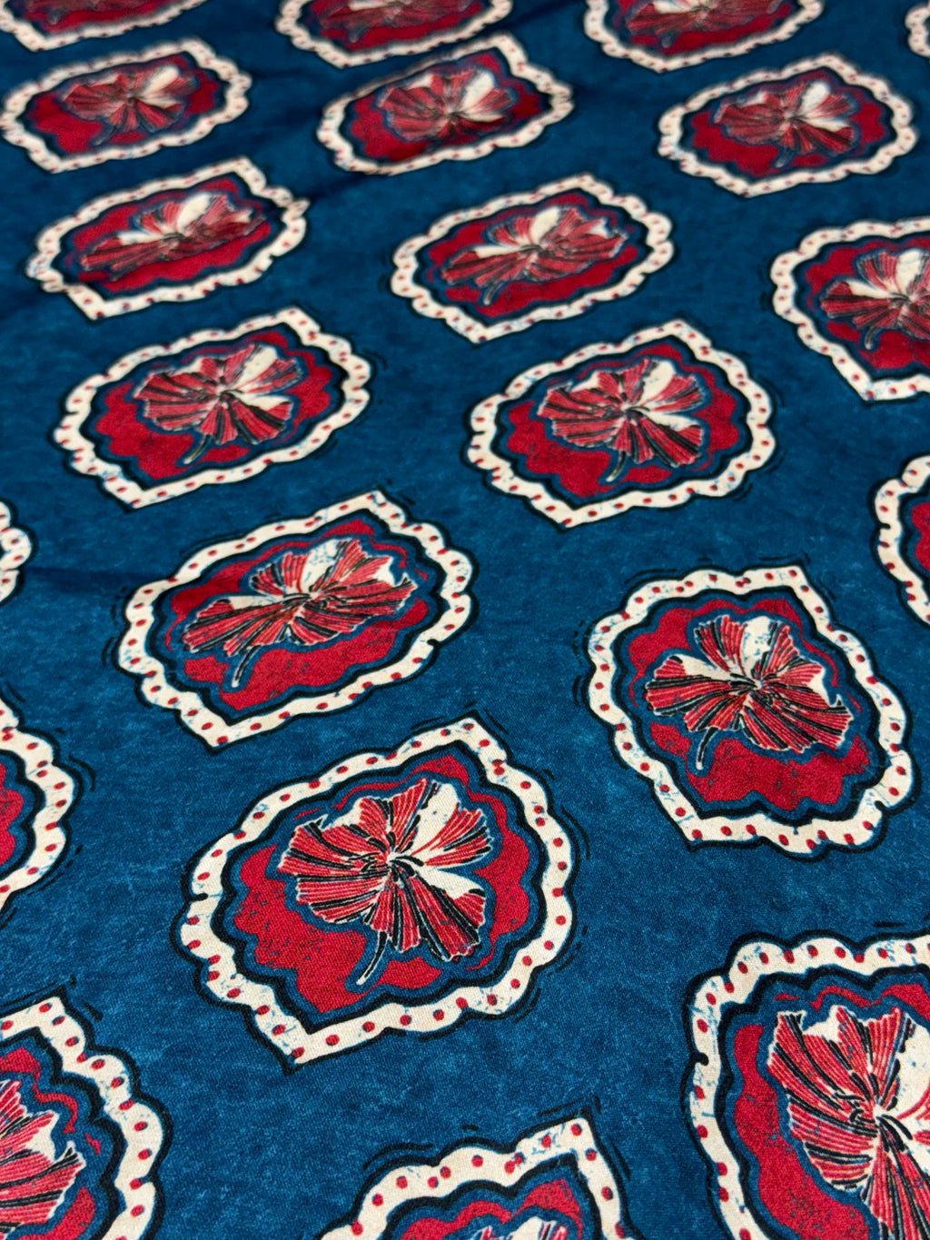 Blue Scarlet Floral Medallion Modal Satin Print | 2506923