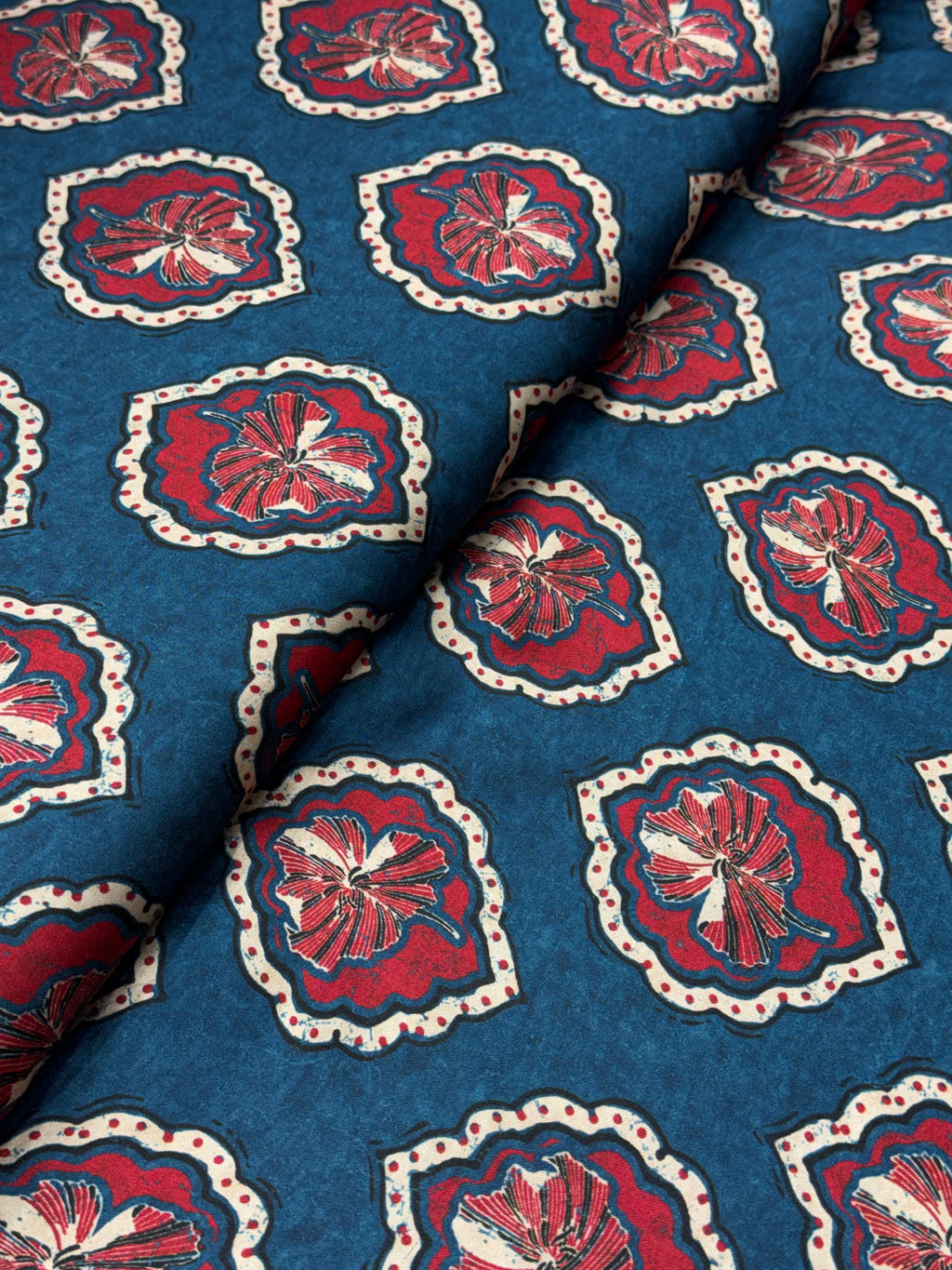 Blue Scarlet Floral Medallion Modal Satin Print | 2506923