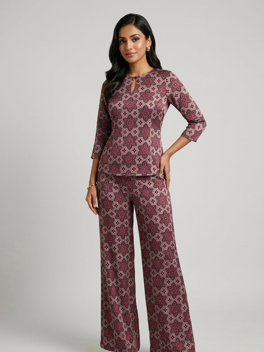 Wine Ajrakh Floral Modal Satin Print | 2506923