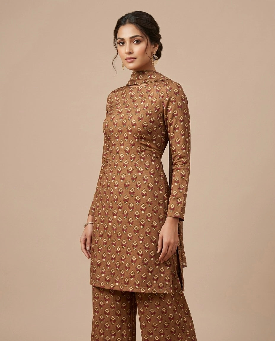 Rust Red Heritage Motif Modal Satin Print | 2506923