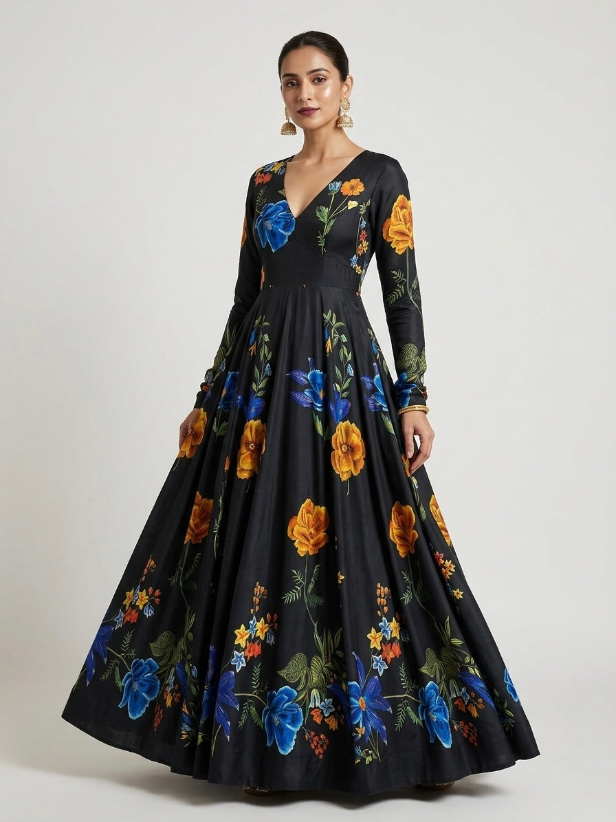 Midnight Botanical Bloom Armani Satin Print | 2502062