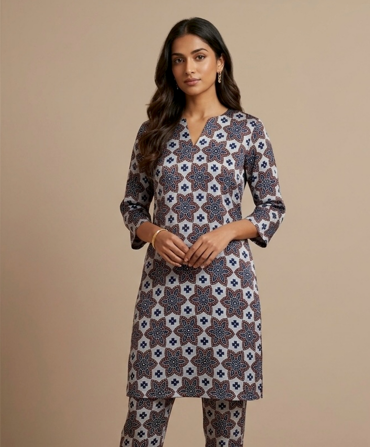 Blue Scarlet Floral Medallion Modal Satin Print | 2506923