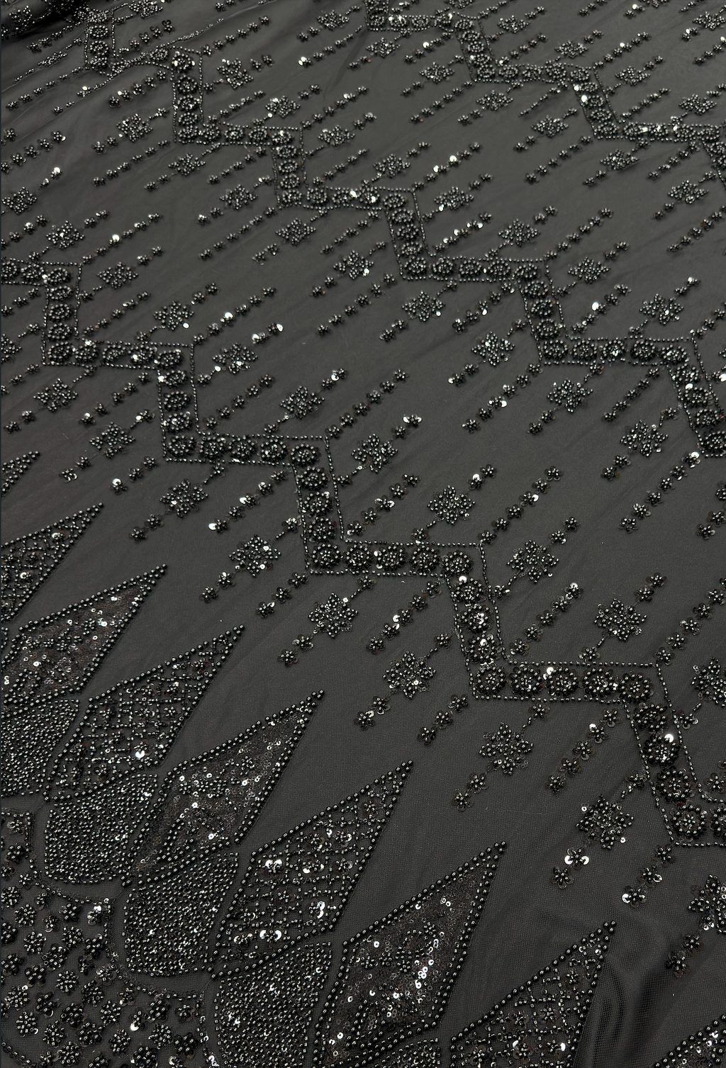 Black Geometric Beadwork Net Fabric | 2504827