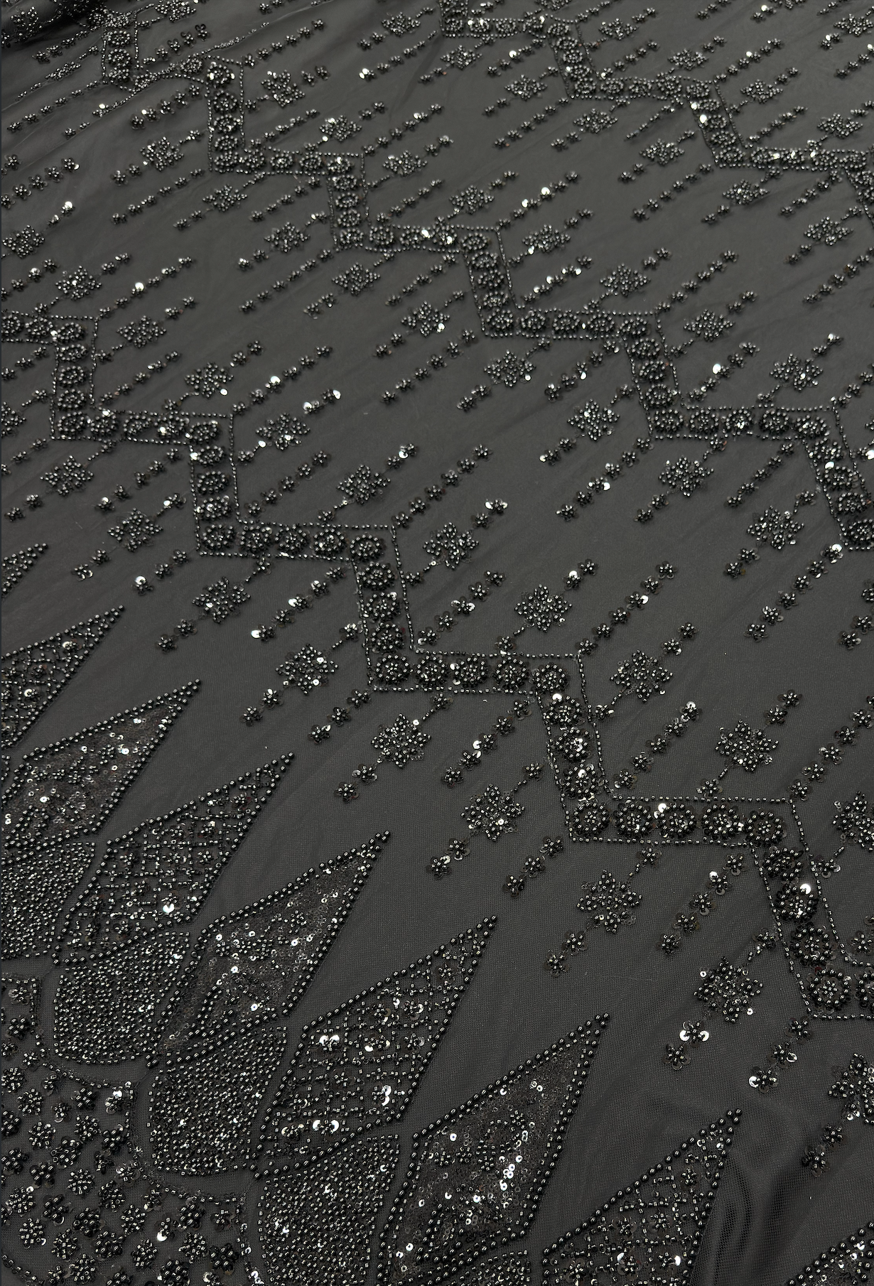 Black Geometric Beadwork Net Fabric | 2504827