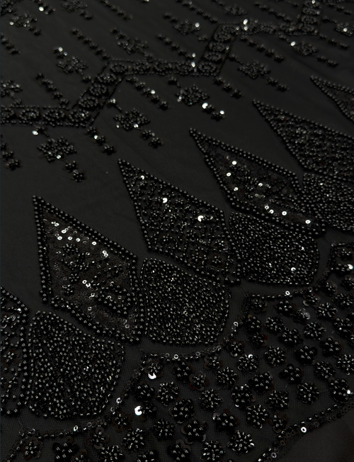 Black Geometric Beadwork Net Fabric | 2504827